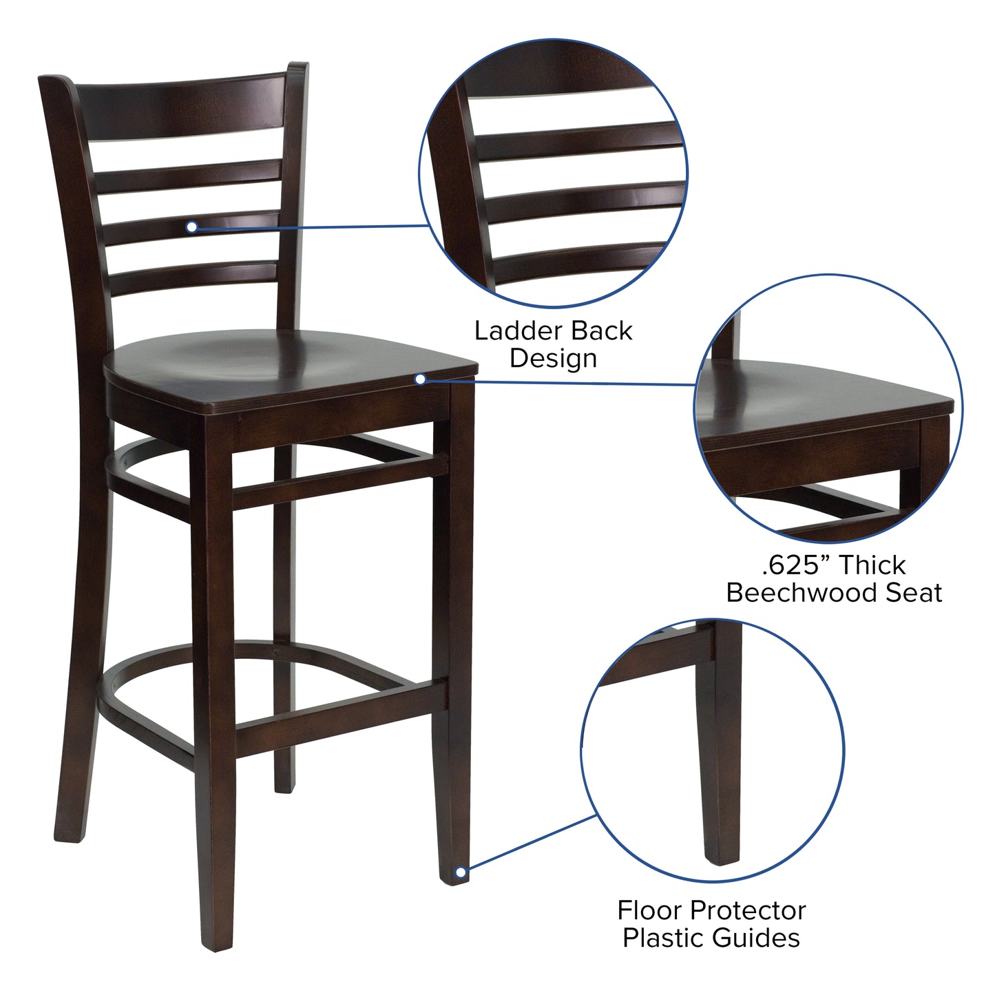 Ladder Back Walnut Wood Restaurant Barstool