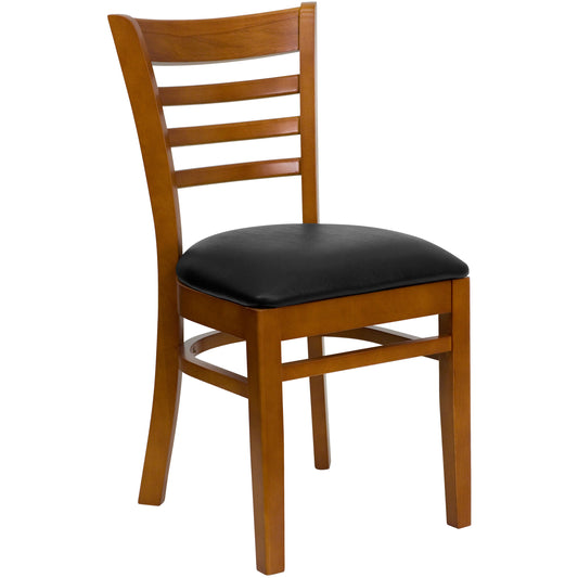 Ladder Back Cherry Wood Restaurant Chair - Vinyl Seat