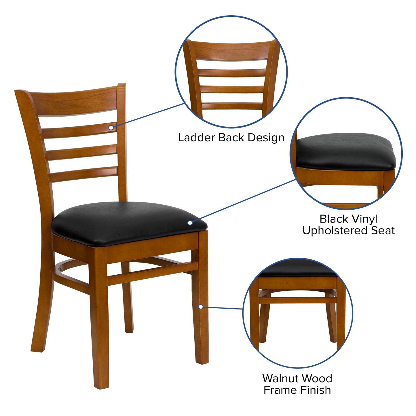 Ladder Back Cherry Wood Restaurant Chair - Vinyl Seat