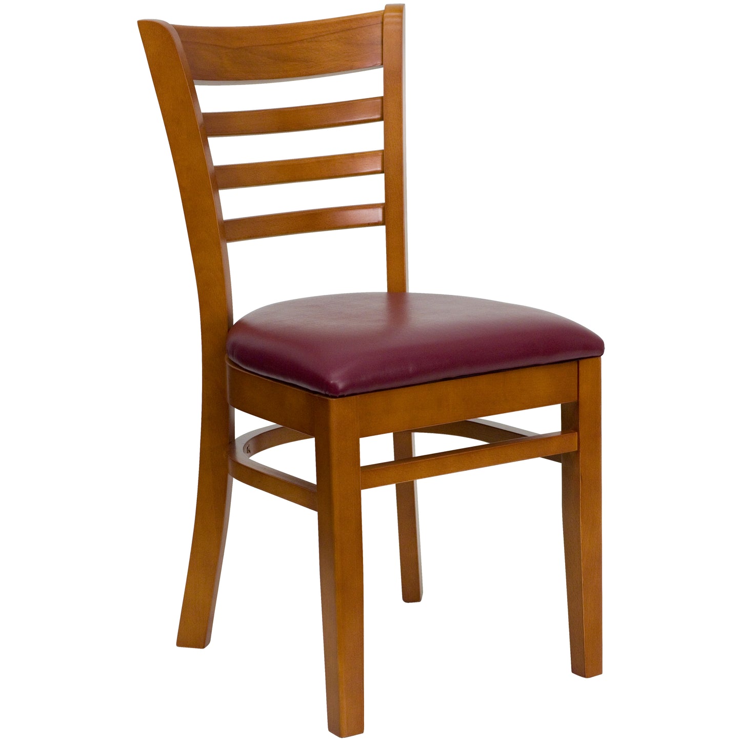 Ladder Back Cherry Wood Restaurant Chair - Vinyl Seat