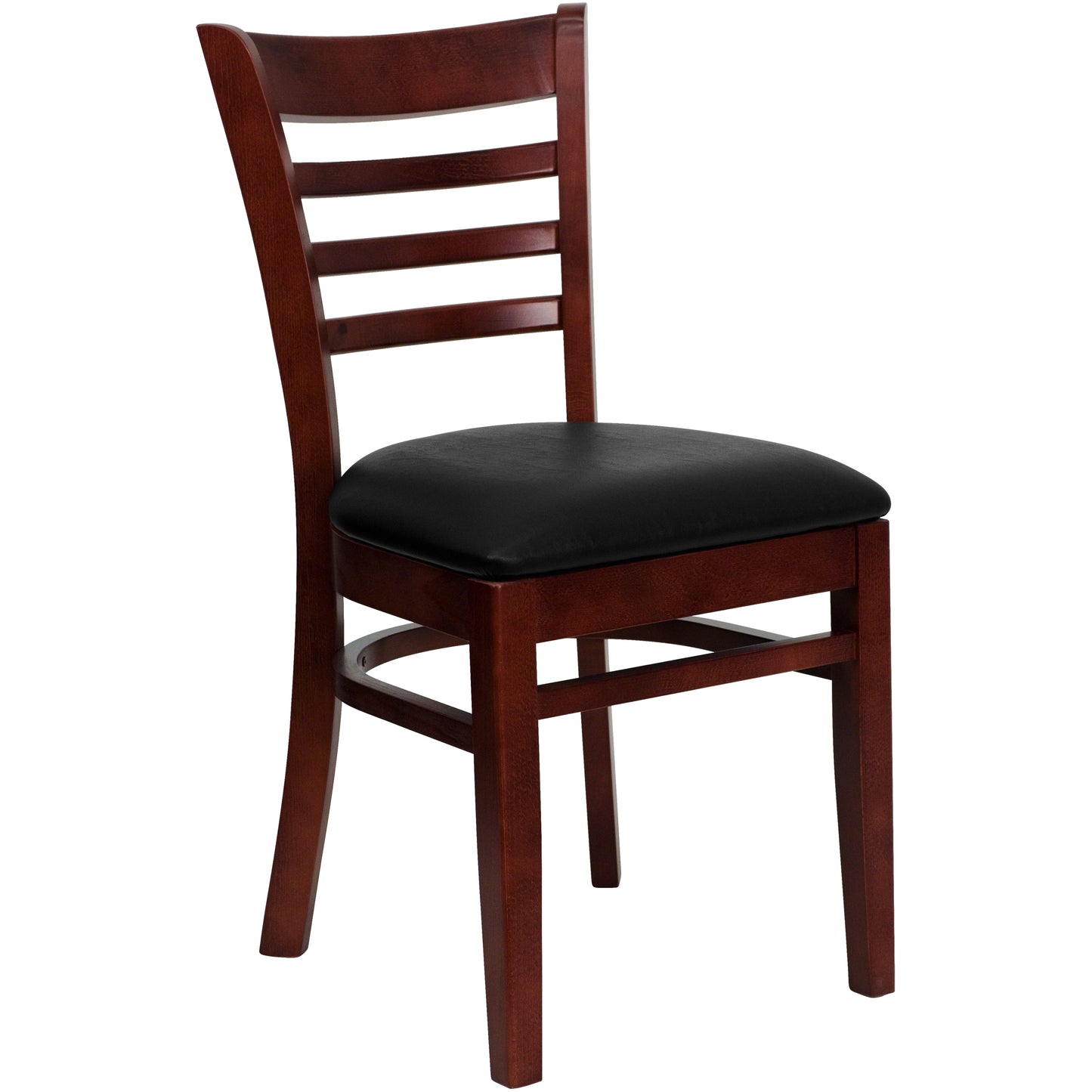 Ladder Back Mahogany Wood Restaurant Chair - Vinyl Seat