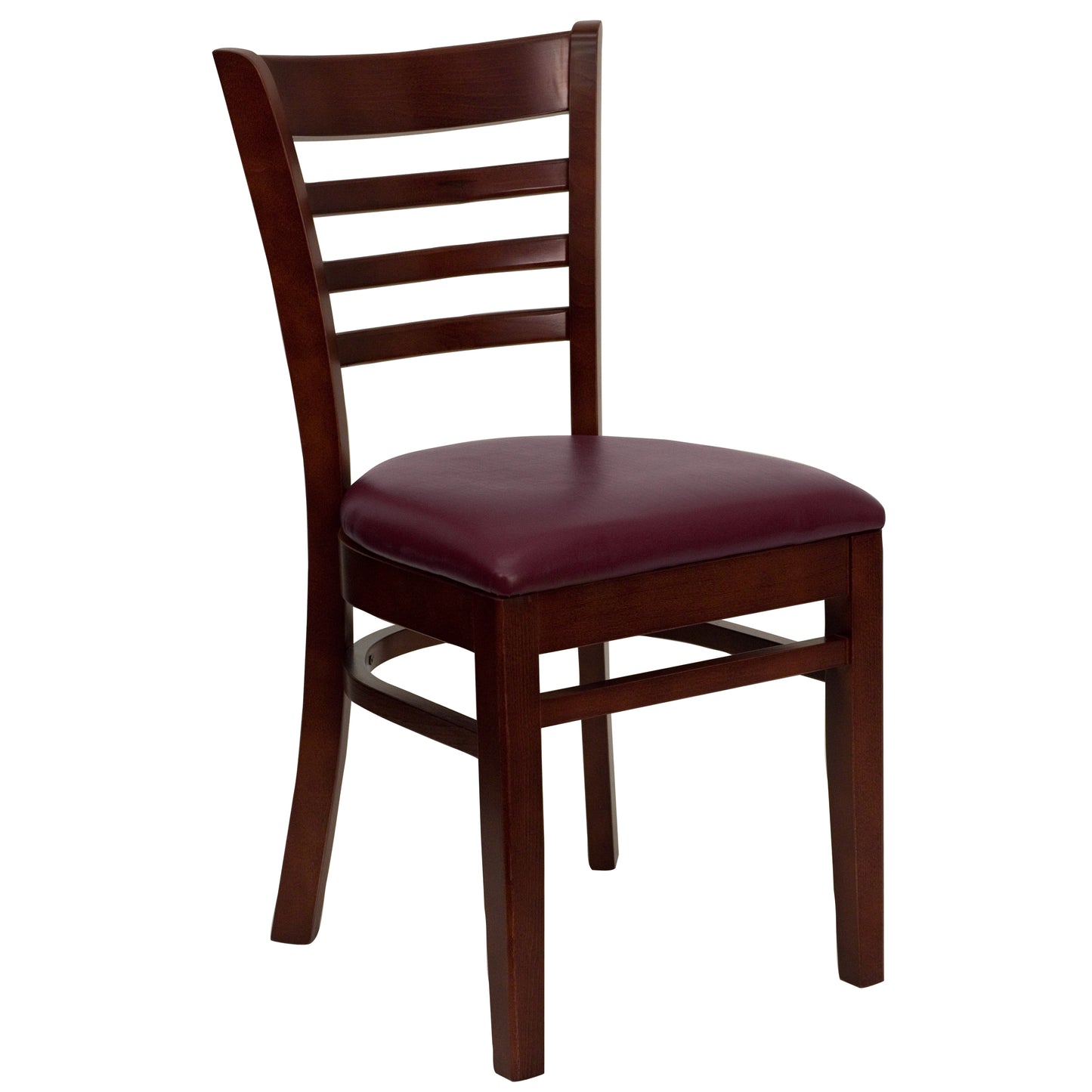 Ladder Back Mahogany Wood Restaurant Chair - Vinyl Seat