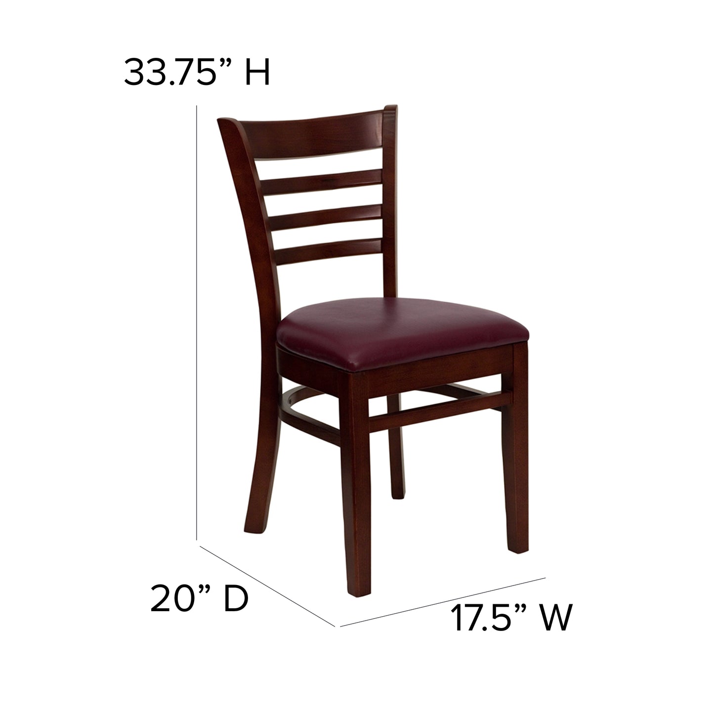 Ladder Back Mahogany Wood Restaurant Chair - Vinyl Seat