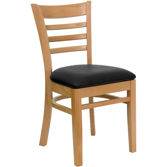 Ladder Back Natural Wood Restaurant Chair - Vinyl Seat