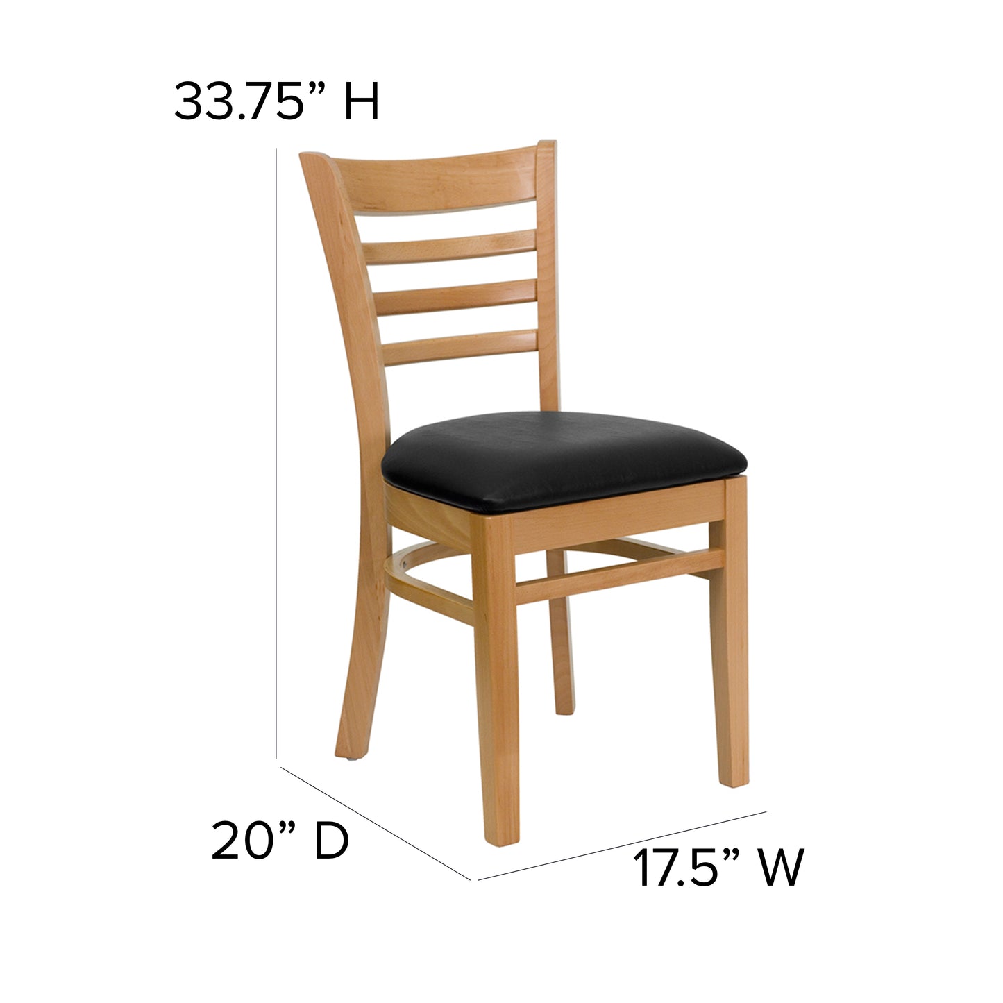 Ladder Back Natural Wood Restaurant Chair - Vinyl Seat