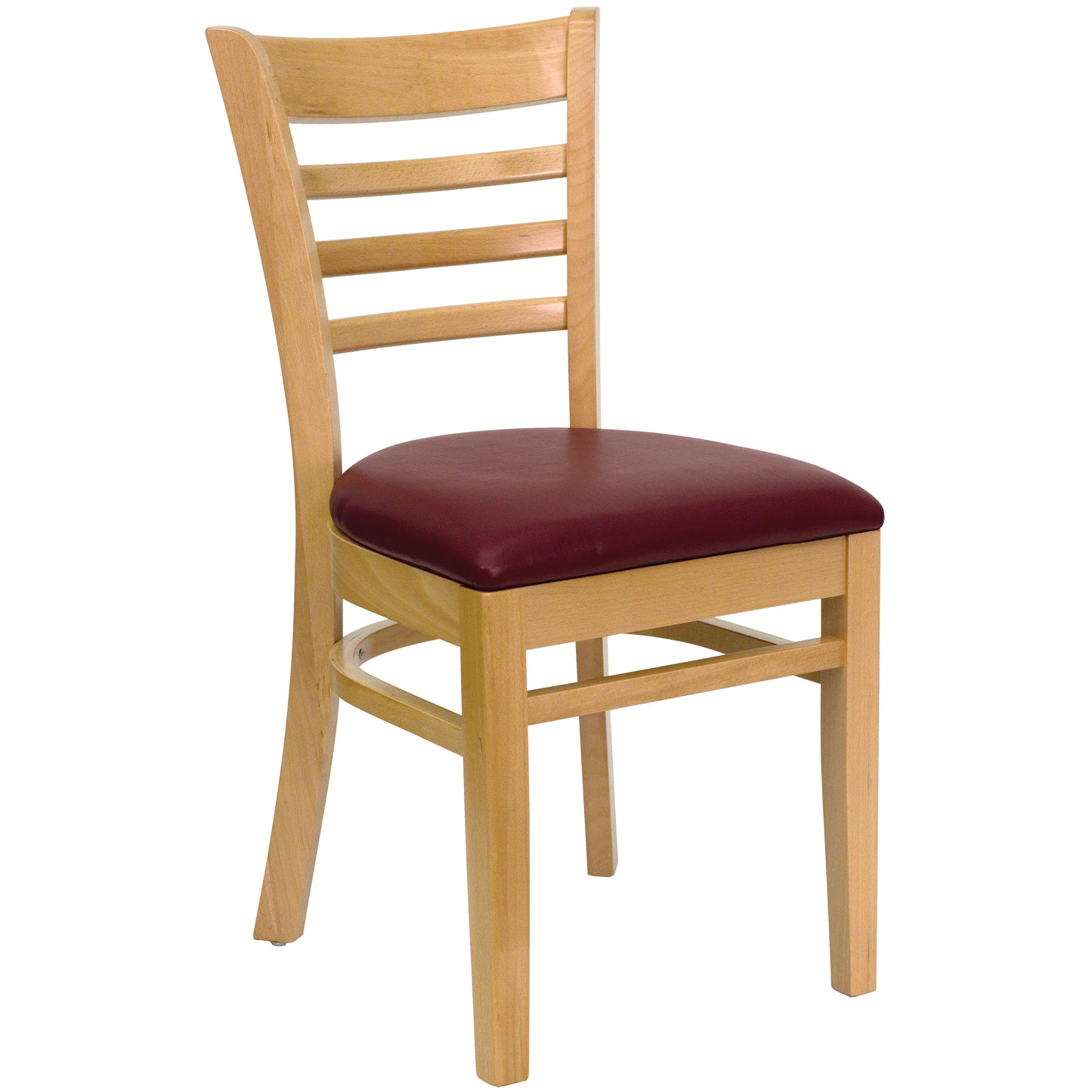 Ladder Back Natural Wood Restaurant Chair - Vinyl Seat