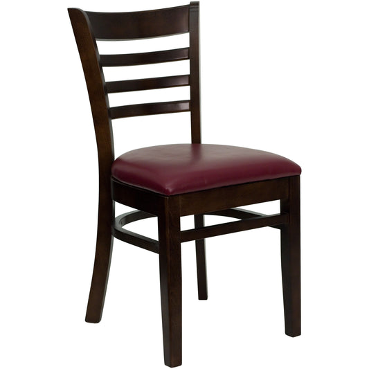 Ladder Back Walnut Wood Restaurant Chair - Vinyl Seat