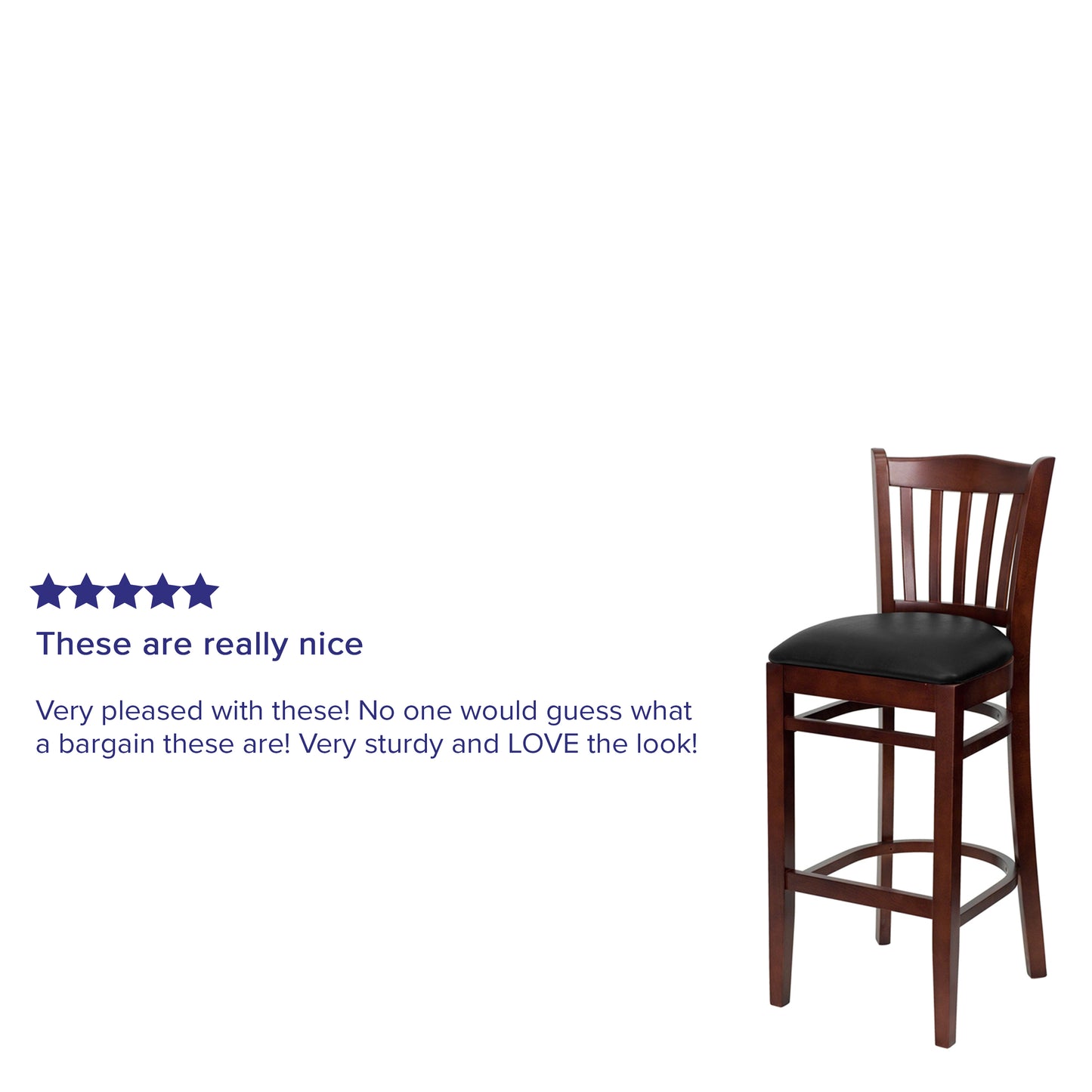 Vertical Slat Back Mahogany Wood Restaurant Barstool - Vinyl Seat