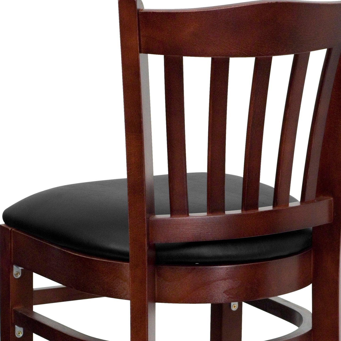 Vertical Slat Back Mahogany Wood Restaurant Barstool - Vinyl Seat