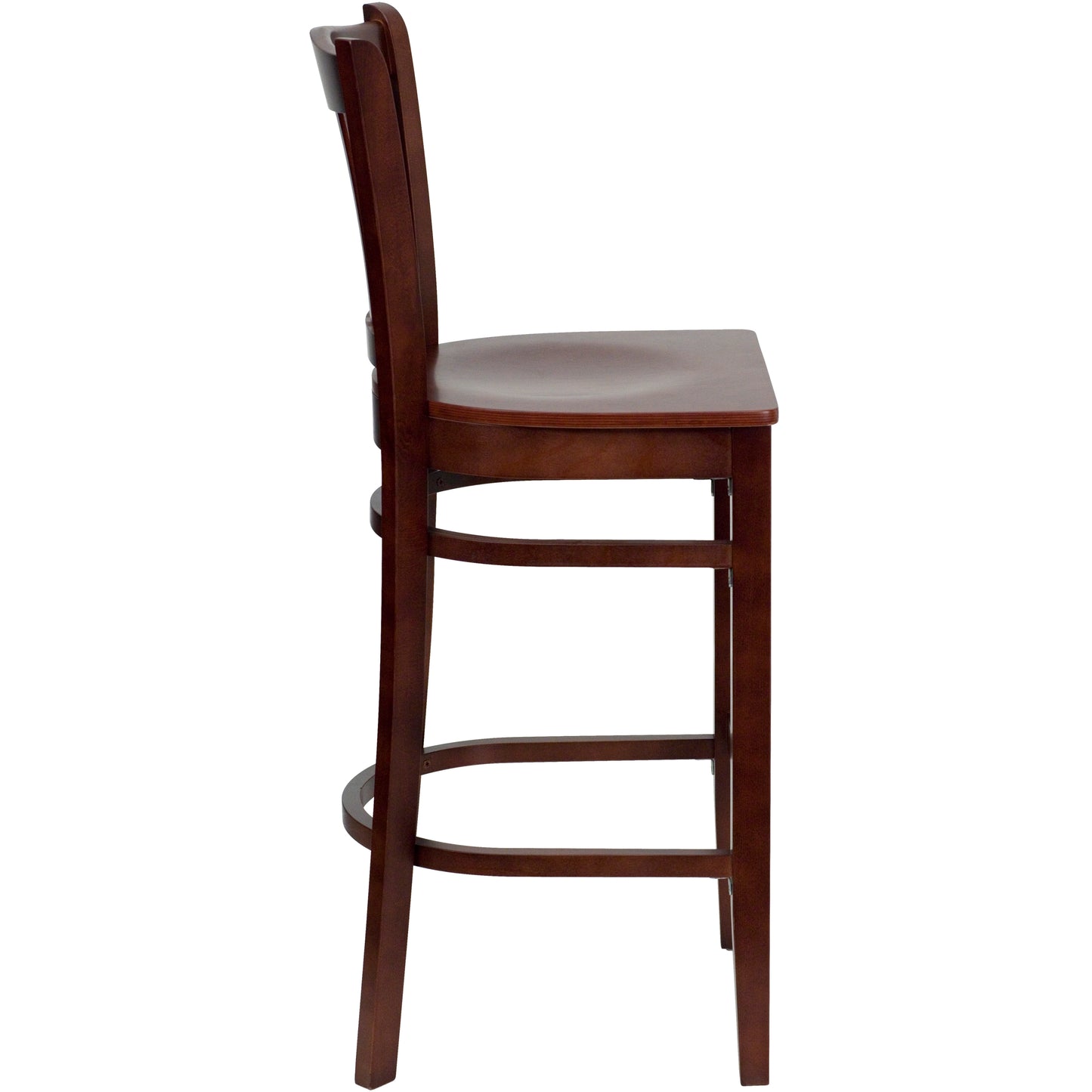 Vertical Slat Back Mahogany Wood Restaurant Barstool