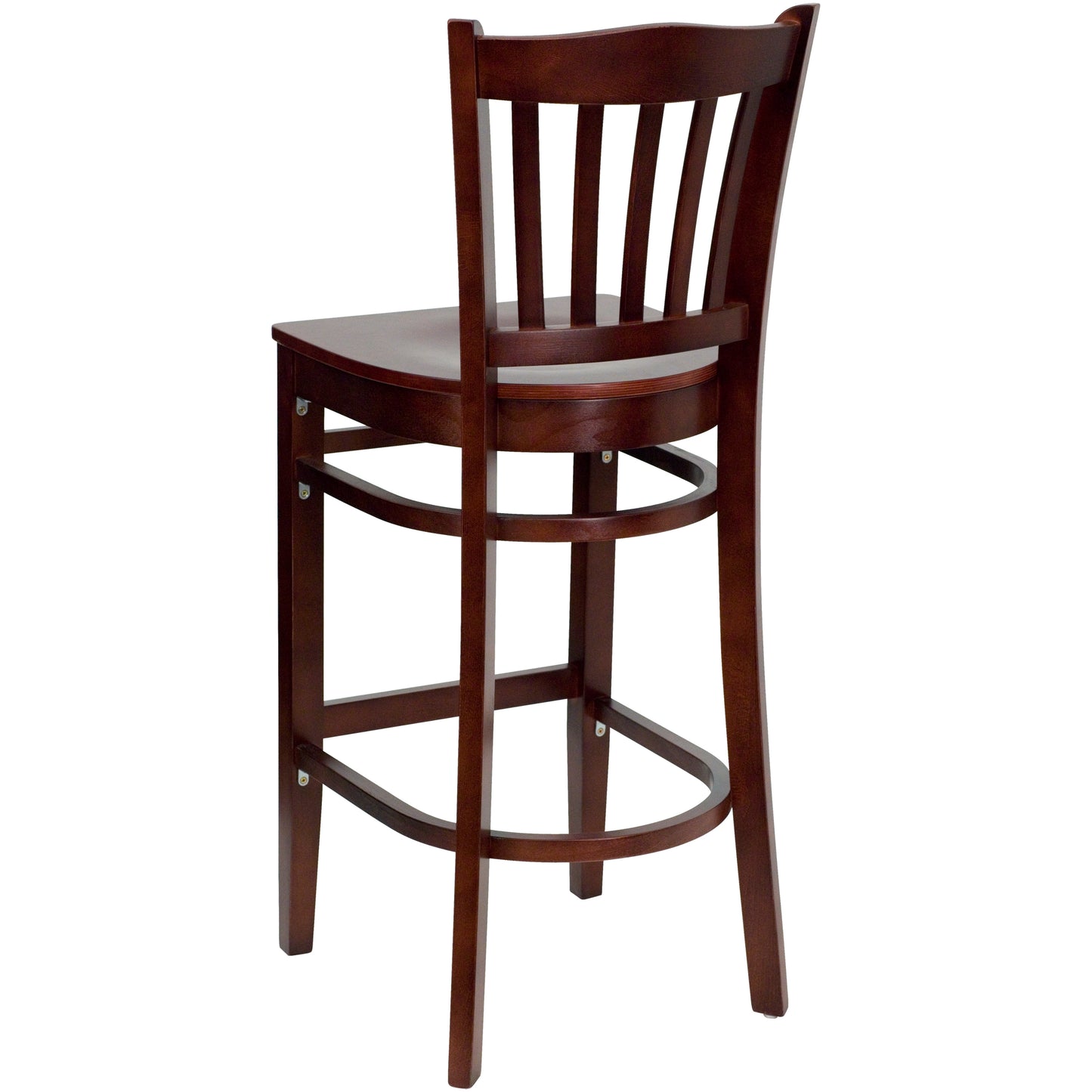 Vertical Slat Back Mahogany Wood Restaurant Barstool