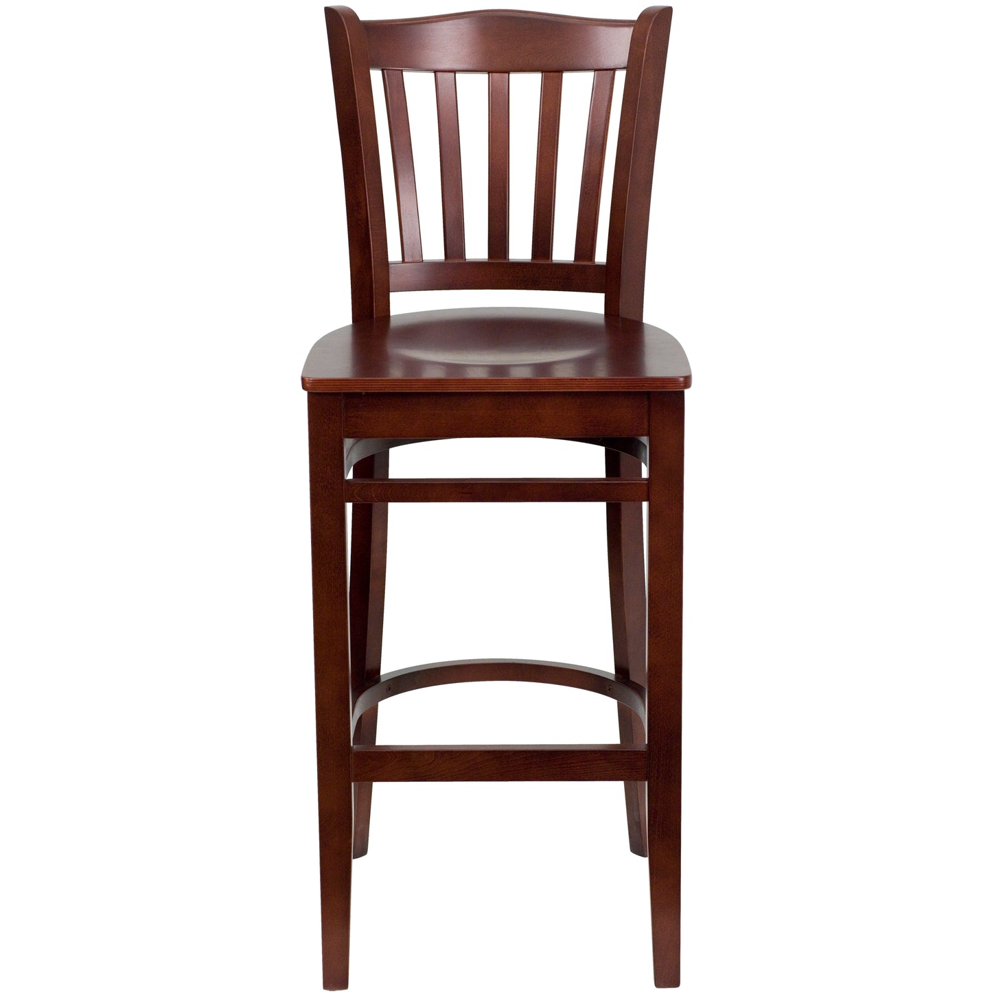 Vertical Slat Back Mahogany Wood Restaurant Barstool