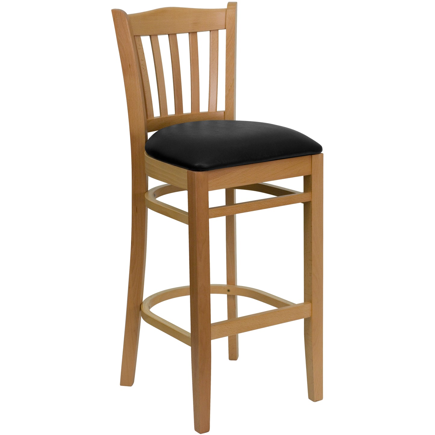 Vertical Slat Back Natural Wood Restaurant Barstool - Vinyl Seat