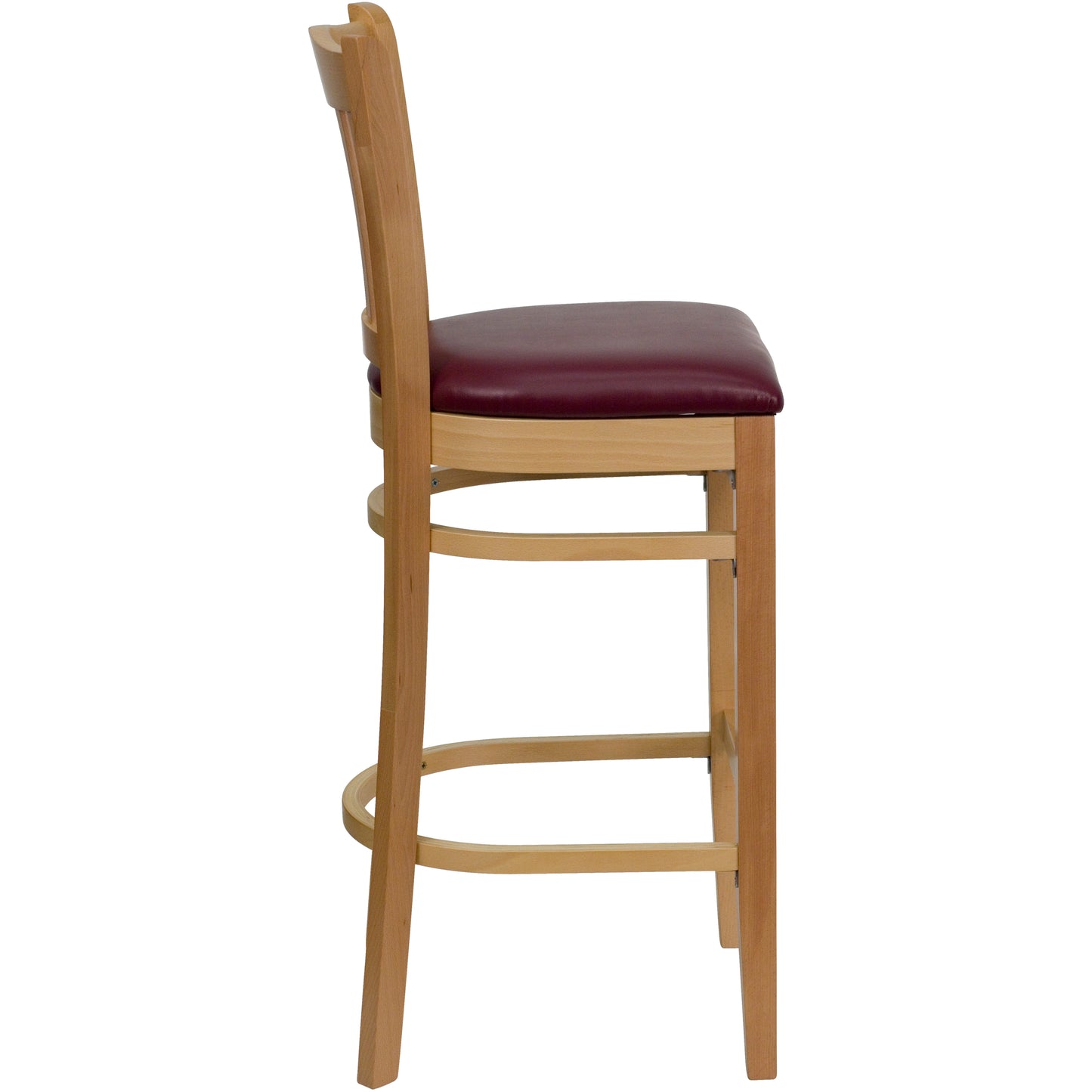 Vertical Slat Back Natural Wood Restaurant Barstool - Vinyl Seat