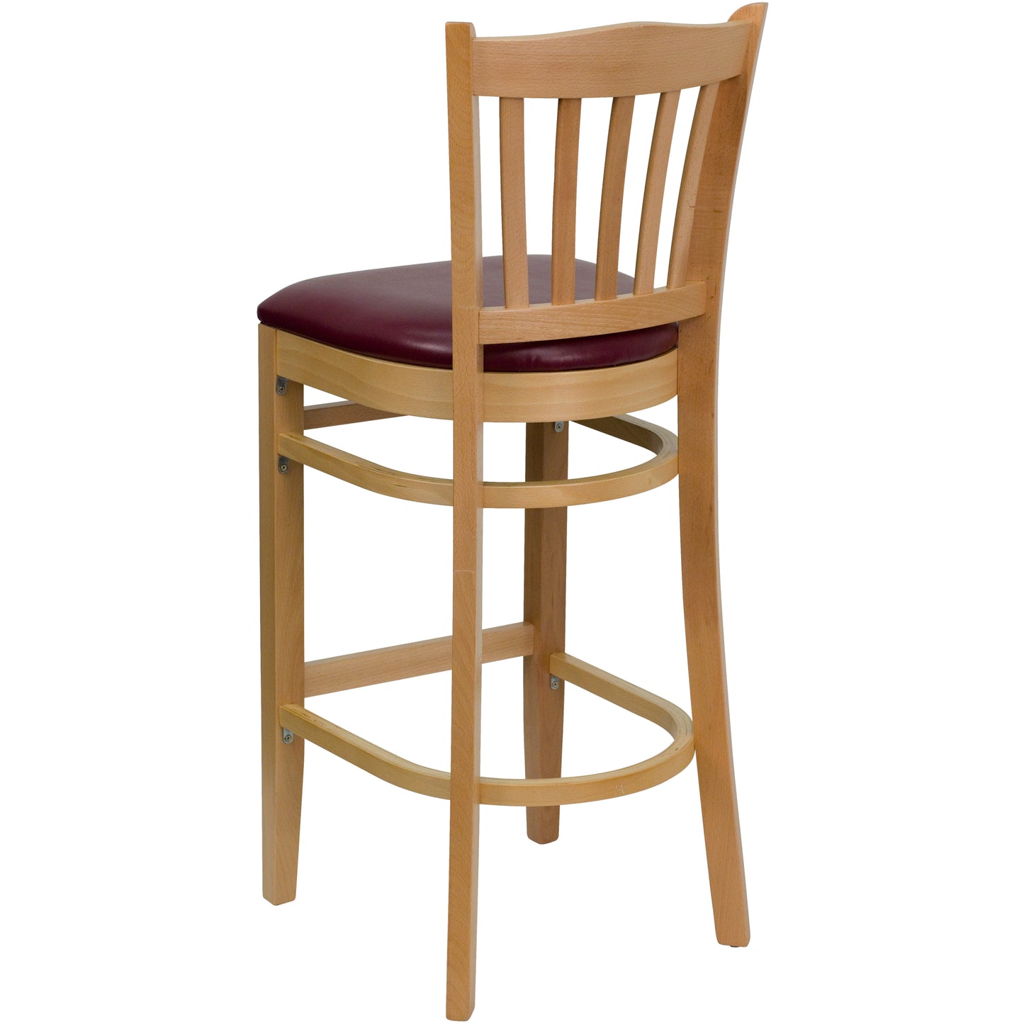 Vertical Slat Back Natural Wood Restaurant Barstool - Vinyl Seat