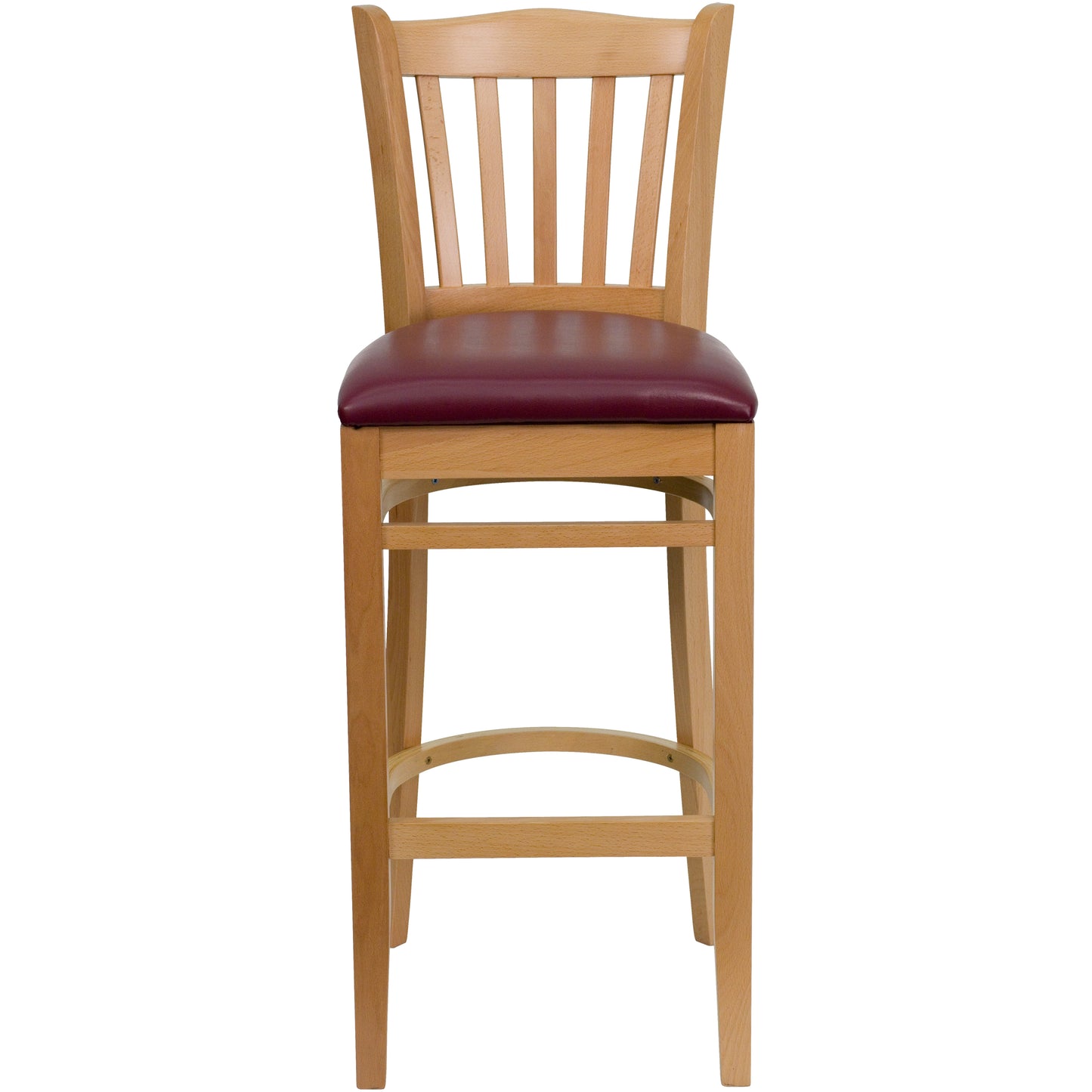 Vertical Slat Back Natural Wood Restaurant Barstool - Vinyl Seat