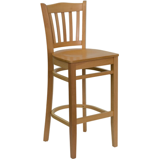 Vertical Slat Back Natural Wood Restaurant Barstool