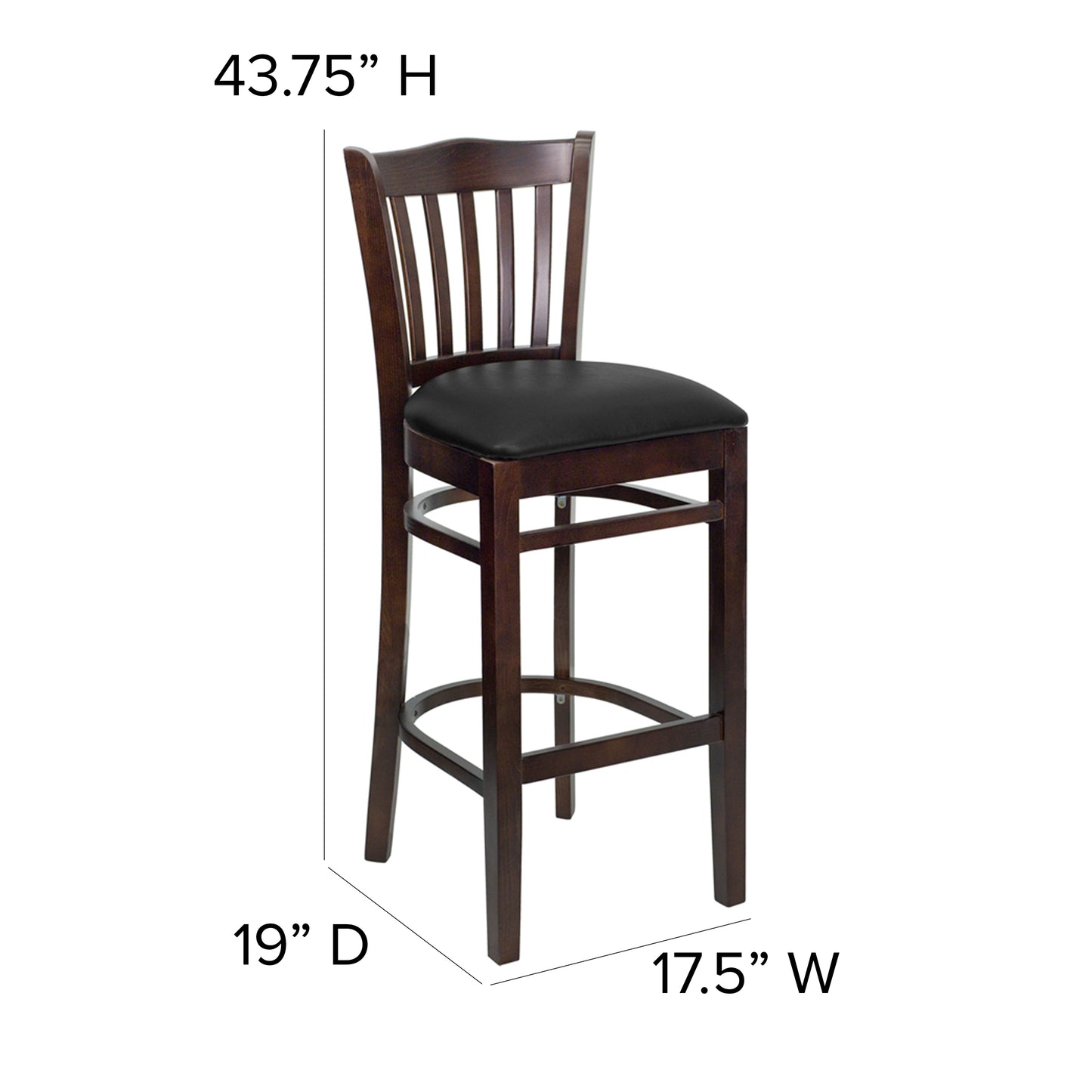 Vertical Slat Back Walnut Wood Restaurant Barstool - Vinyl Seat