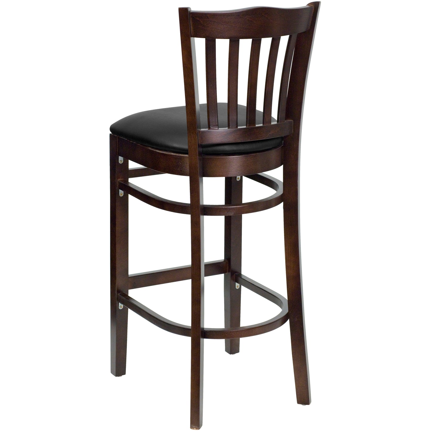 Vertical Slat Back Walnut Wood Restaurant Barstool - Vinyl Seat