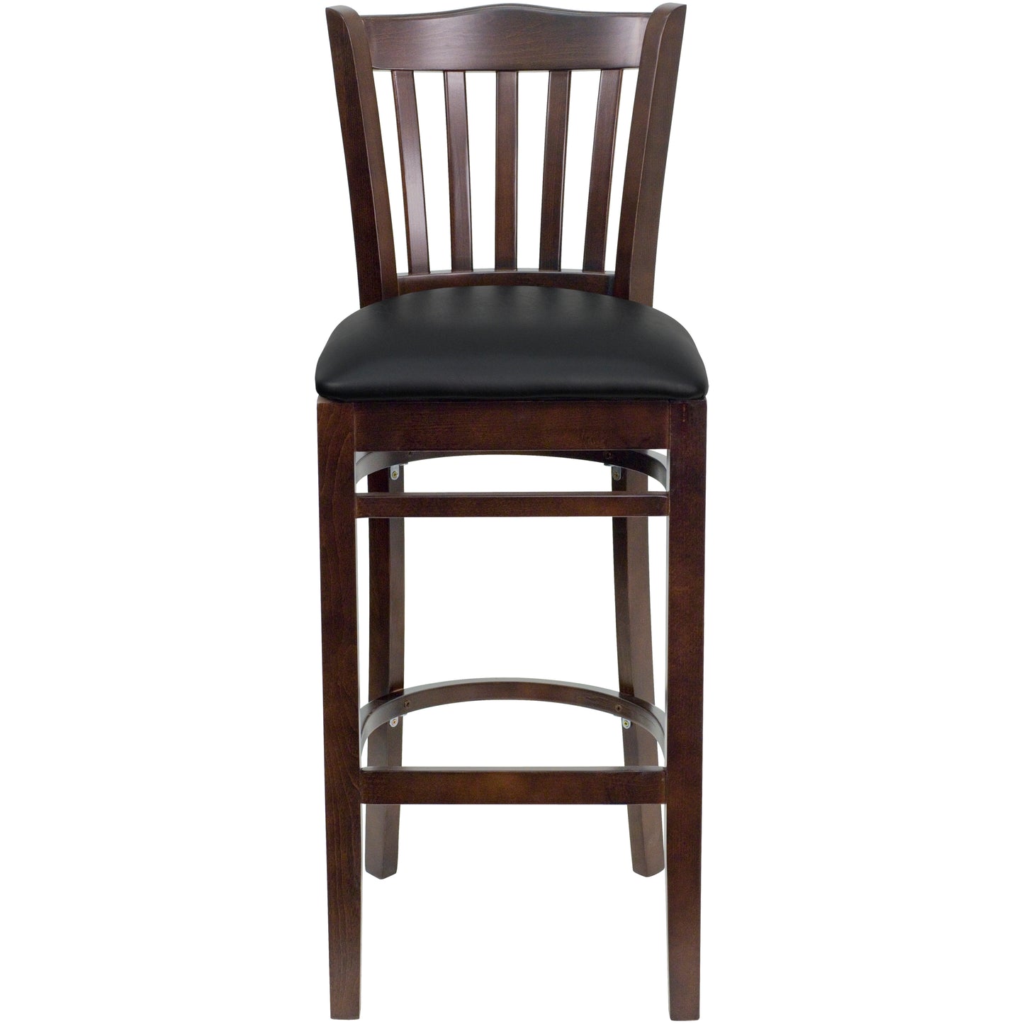 Vertical Slat Back Walnut Wood Restaurant Barstool - Vinyl Seat