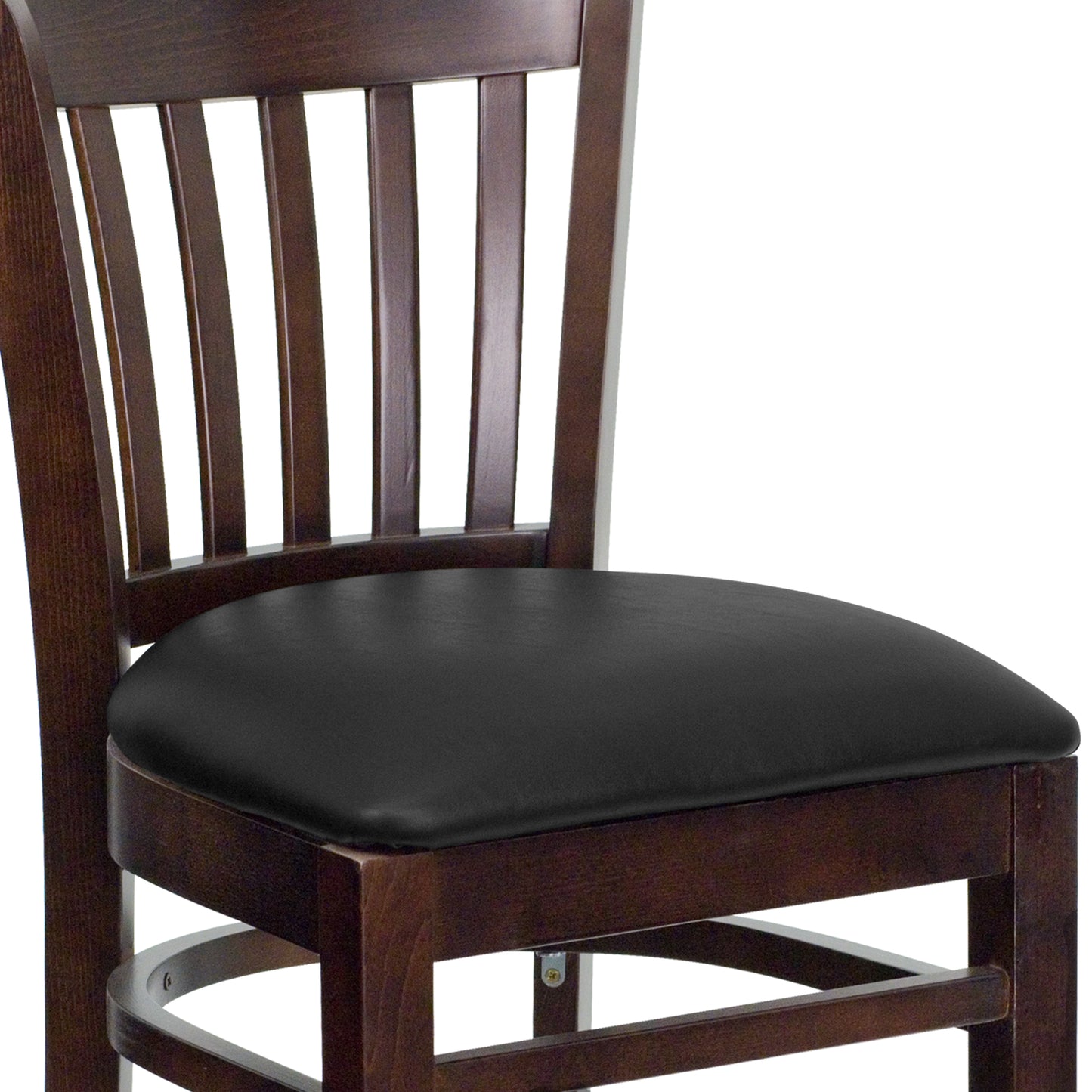 Vertical Slat Back Walnut Wood Restaurant Barstool - Vinyl Seat