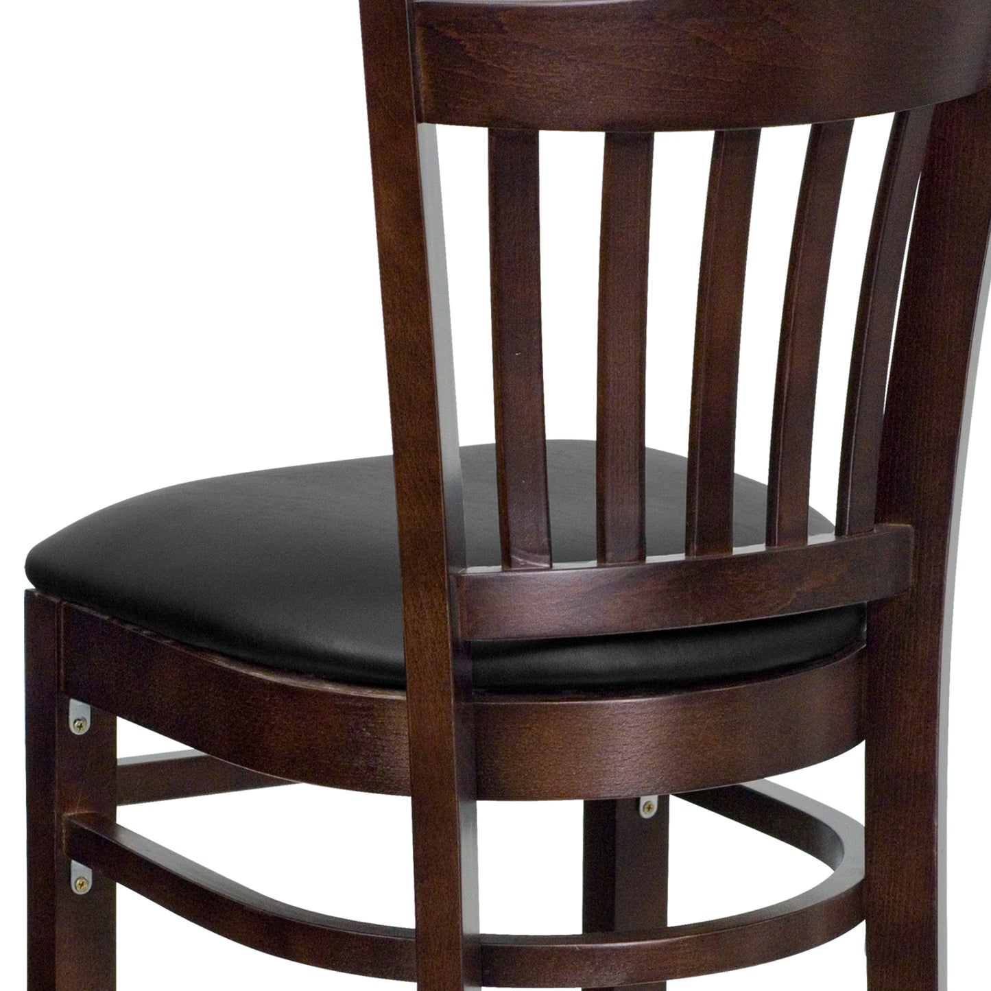 Vertical Slat Back Walnut Wood Restaurant Barstool - Vinyl Seat