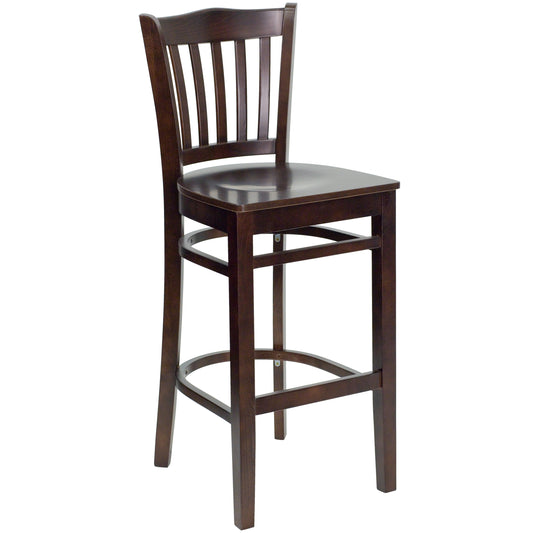 Vertical Slat Back Walnut Wood Restaurant Barstool