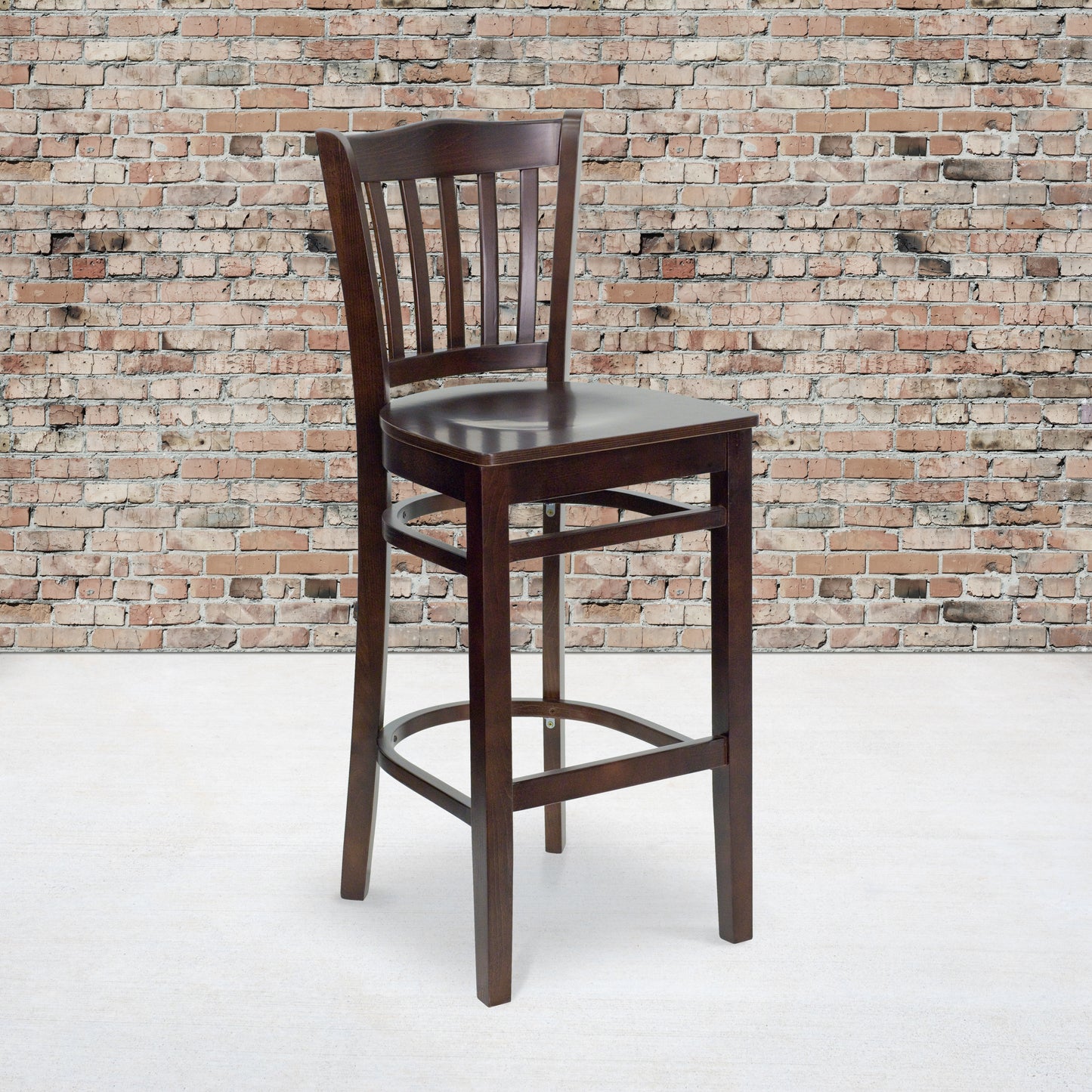 Vertical Slat Back Walnut Wood Restaurant Barstool