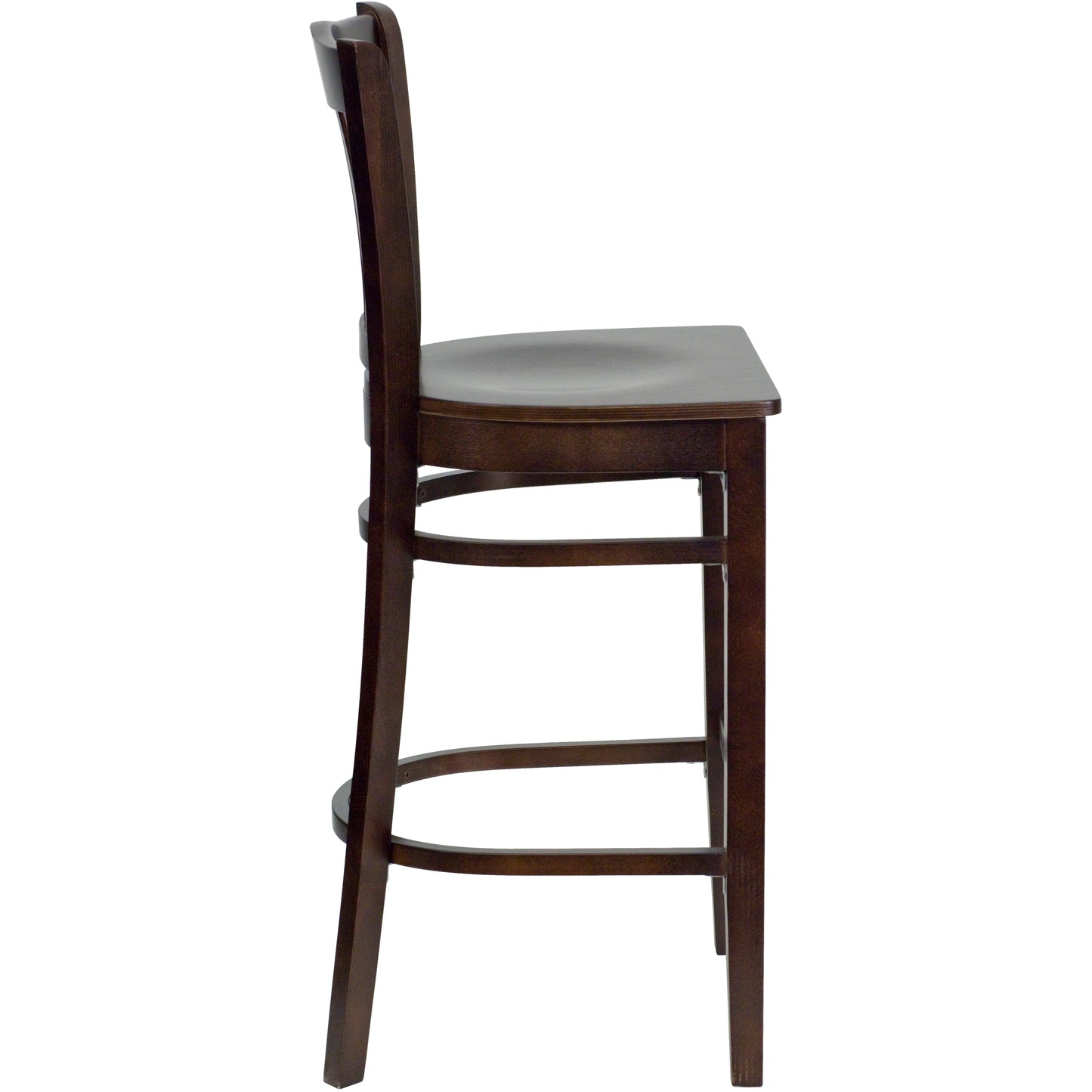 Vertical Slat Back Walnut Wood Restaurant Barstool