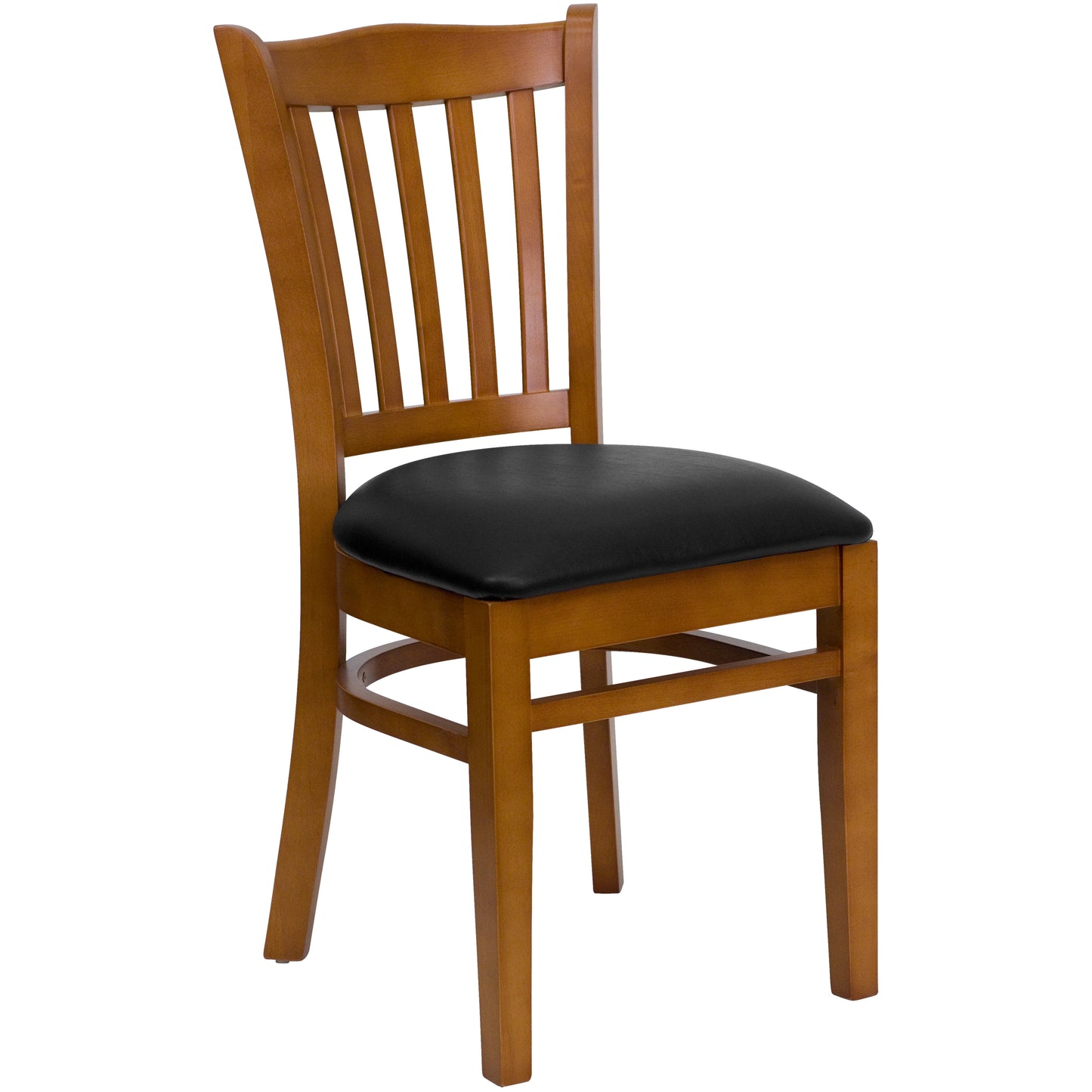 Vertical Slat Back Cherry Wood Restaurant Chair - Vinyl Seat