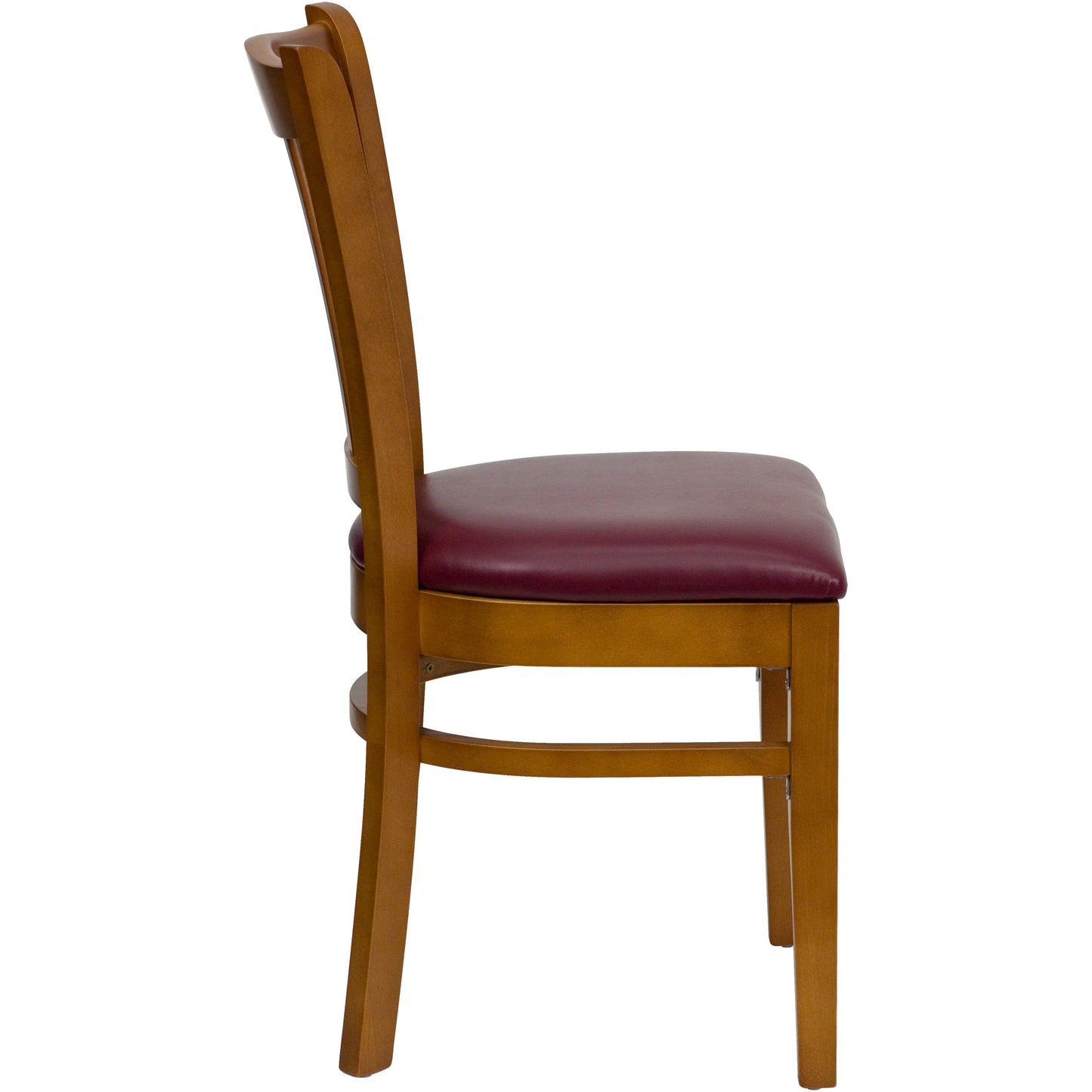 Vertical Slat Back Cherry Wood Restaurant Chair - Vinyl Seat