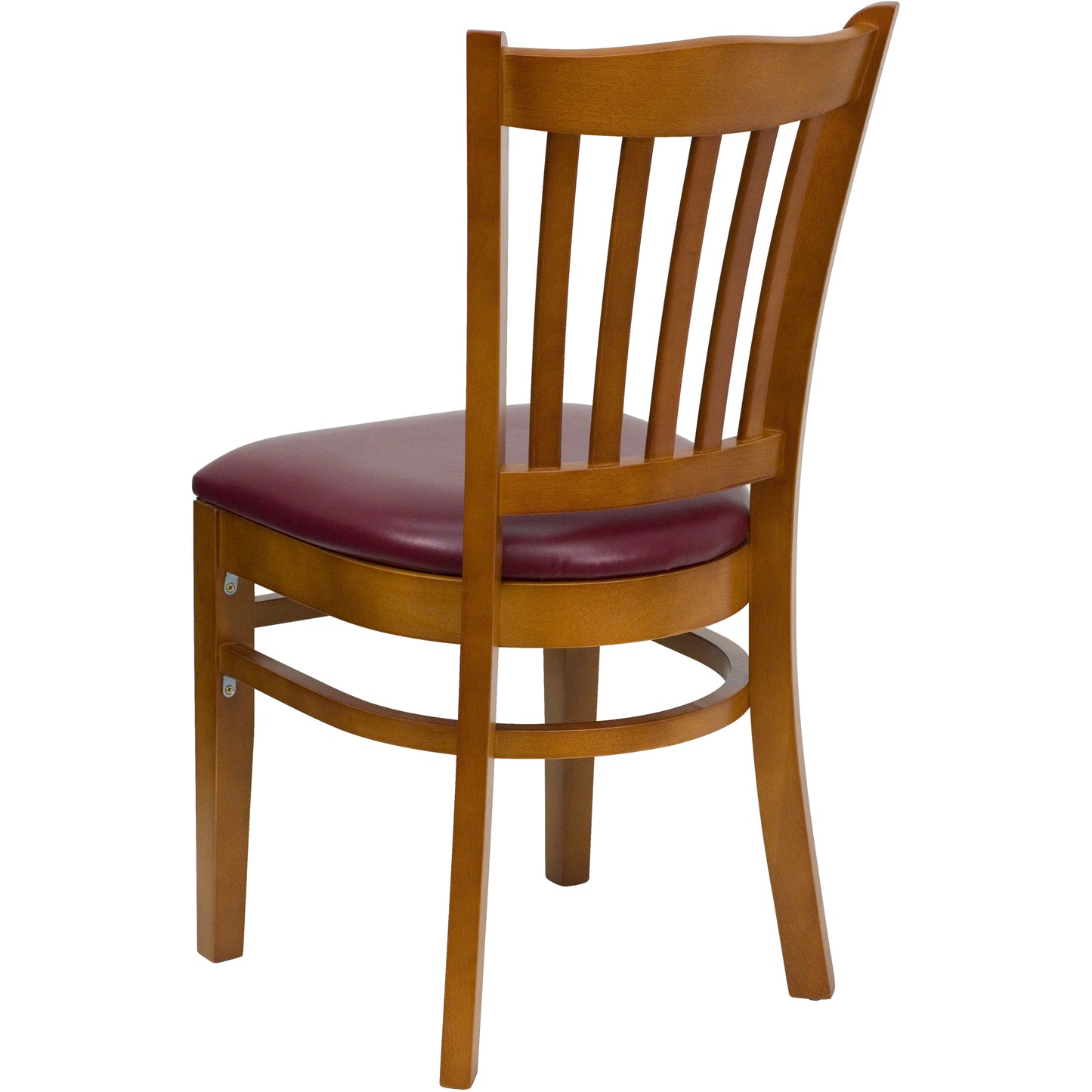 Vertical Slat Back Cherry Wood Restaurant Chair - Vinyl Seat