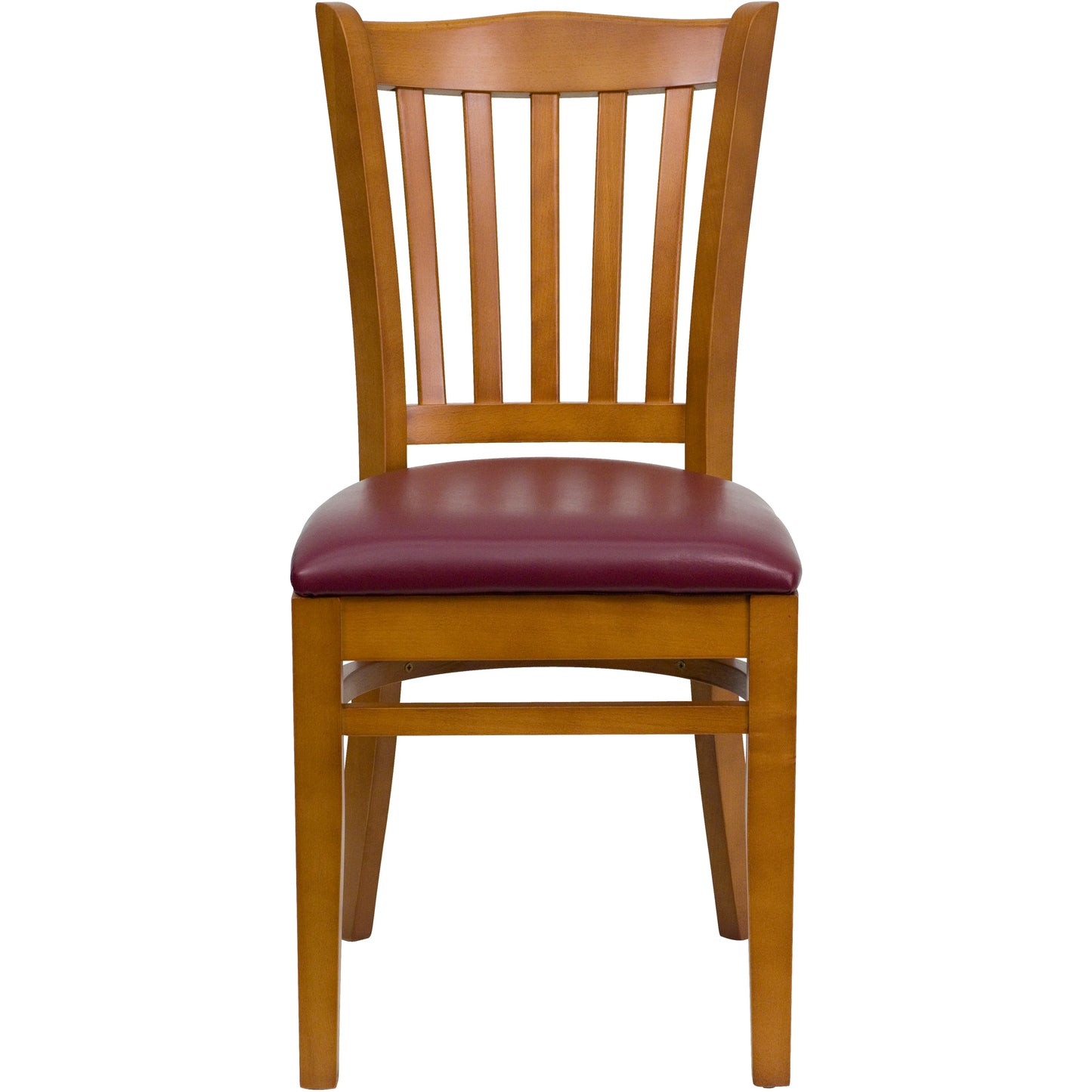 Vertical Slat Back Cherry Wood Restaurant Chair - Vinyl Seat