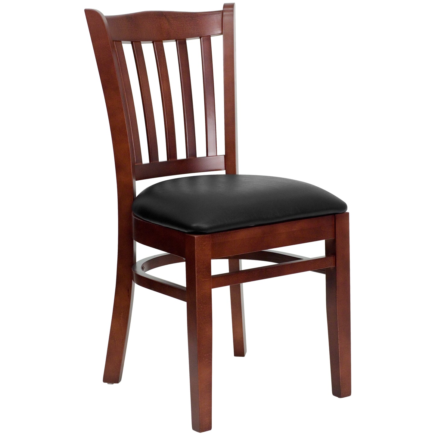 Vertical Slat Back Mahogany Wood Restaurant Chair - Vinyl Seat