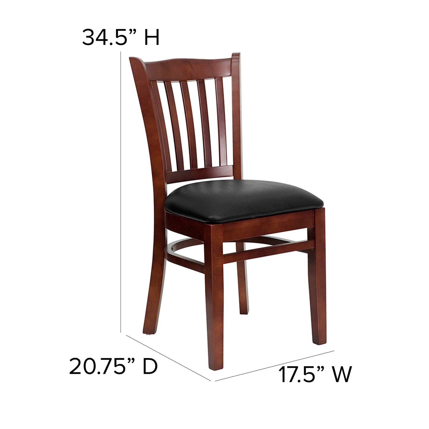 Vertical Slat Back Mahogany Wood Restaurant Chair - Vinyl Seat