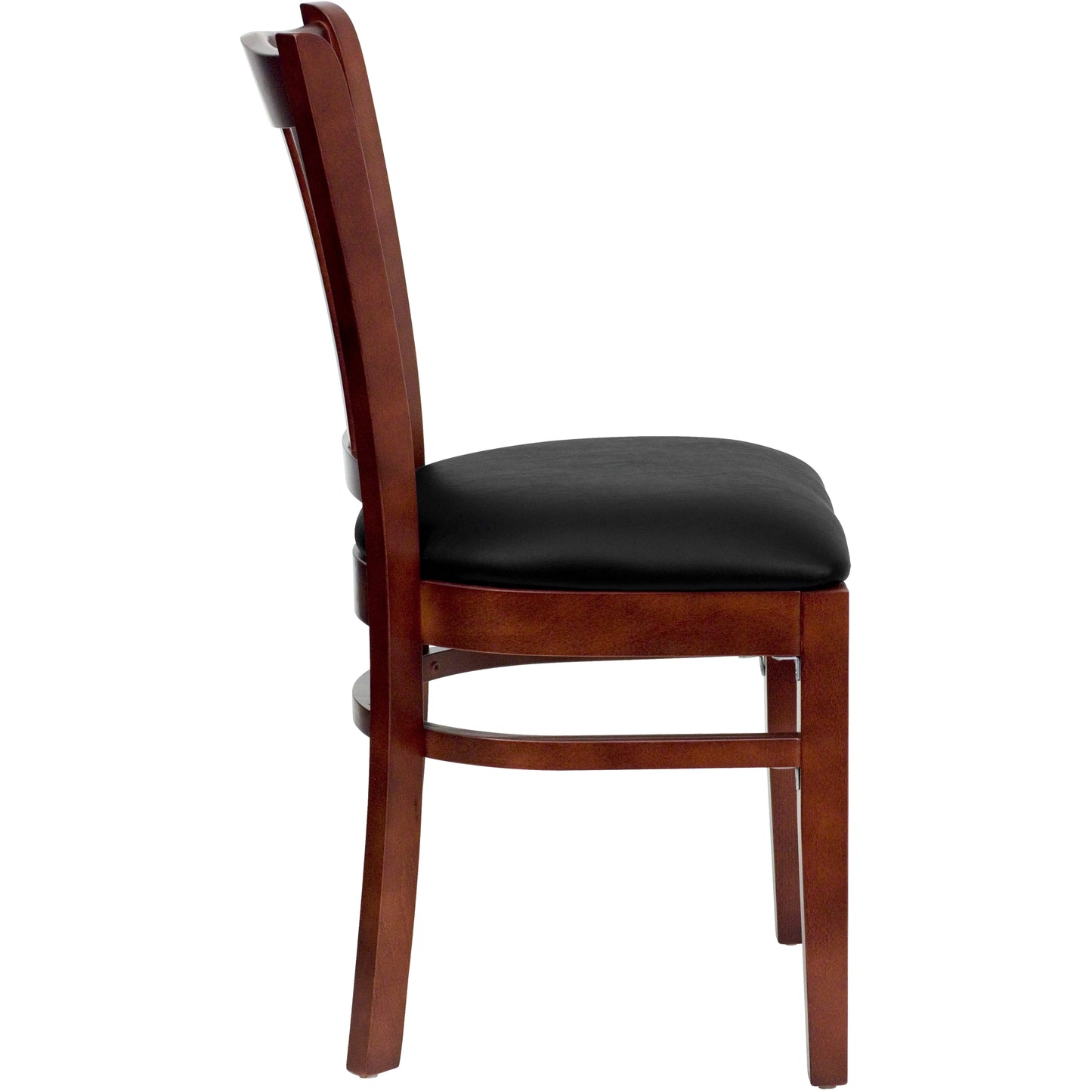 Vertical Slat Back Mahogany Wood Restaurant Chair - Vinyl Seat