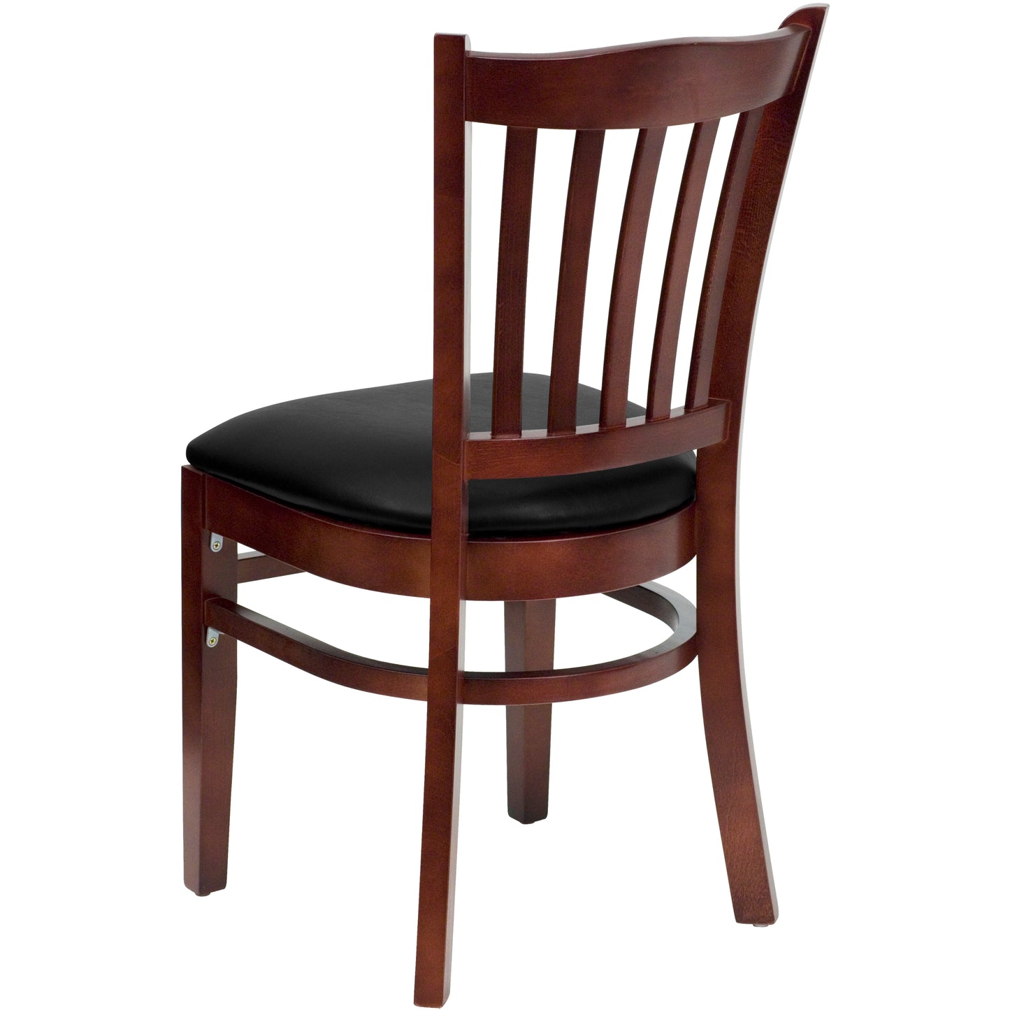 Vertical Slat Back Mahogany Wood Restaurant Chair - Vinyl Seat