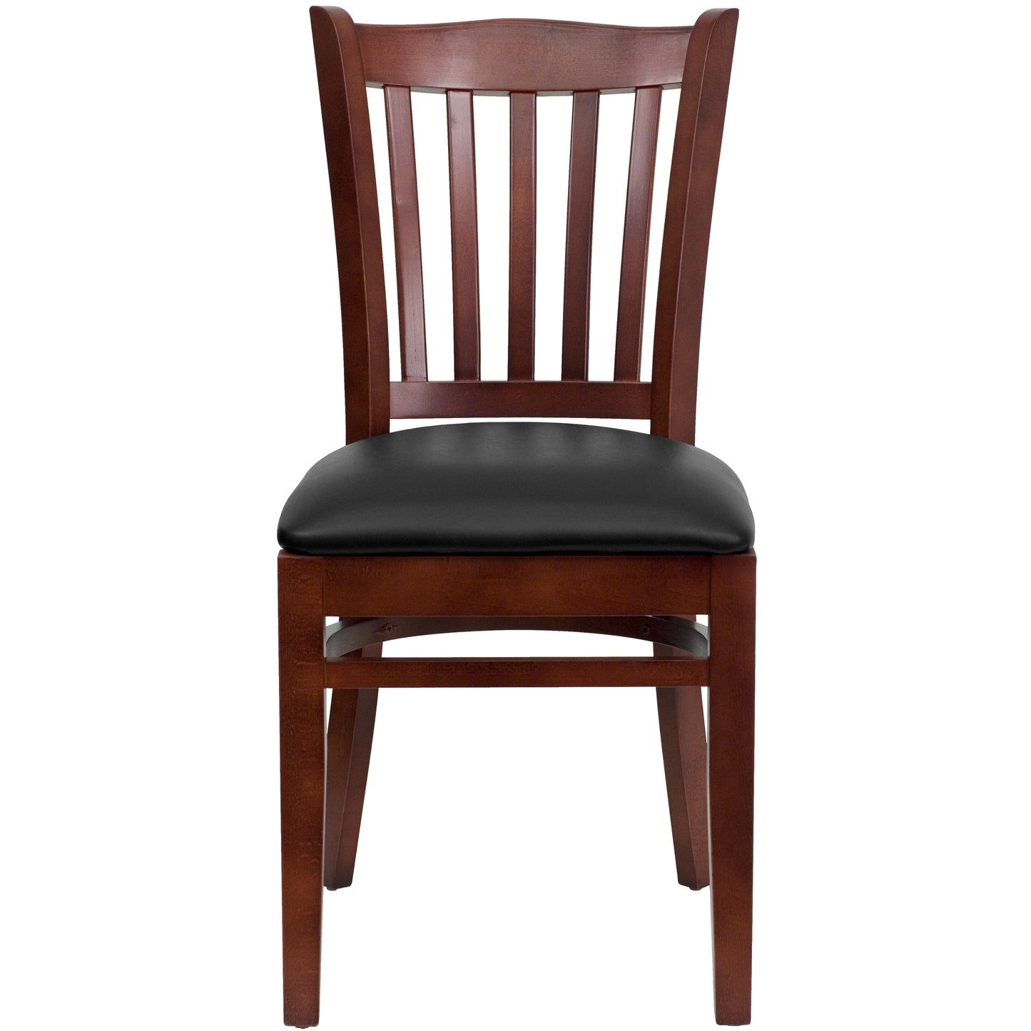 Vertical Slat Back Mahogany Wood Restaurant Chair - Vinyl Seat