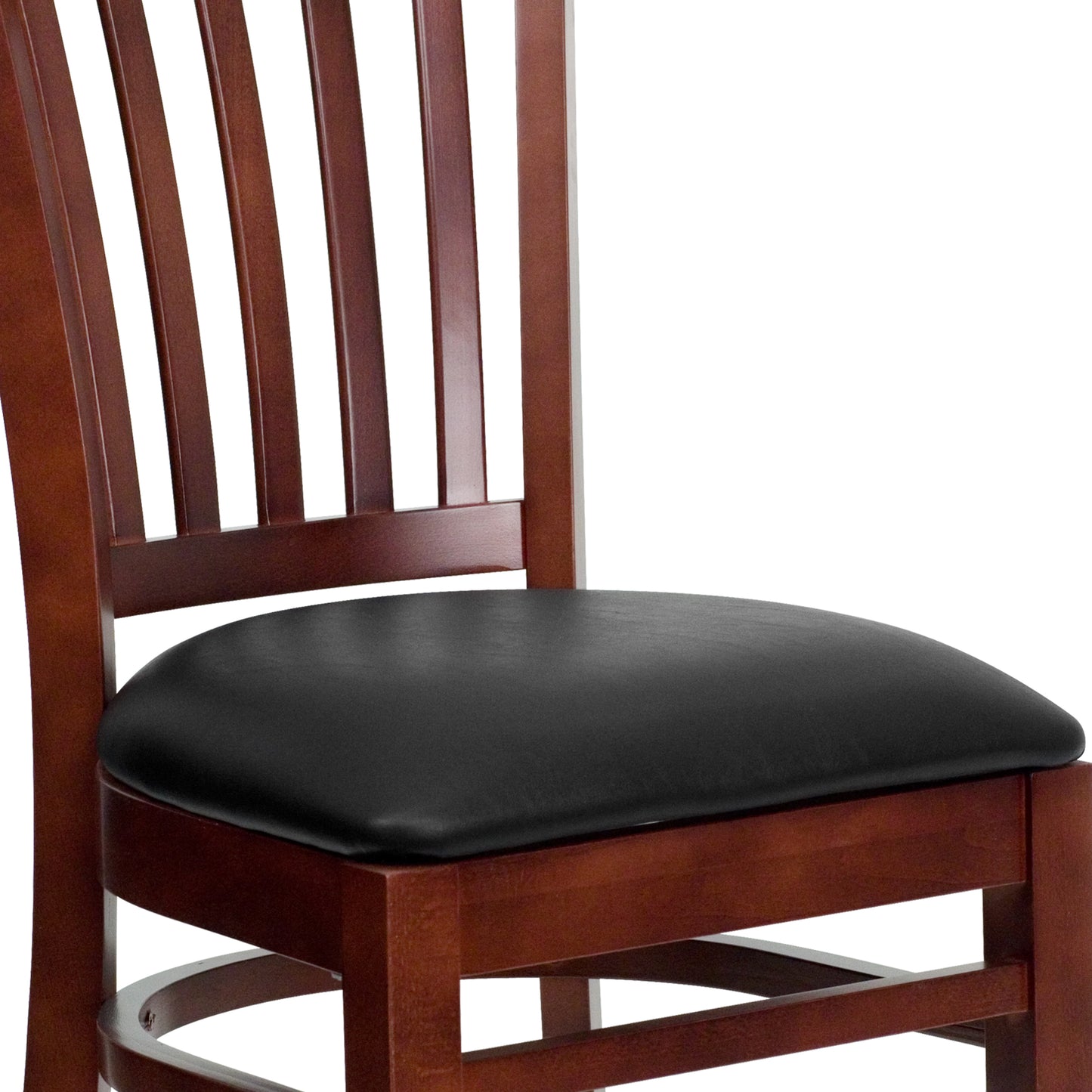 Vertical Slat Back Mahogany Wood Restaurant Chair - Vinyl Seat