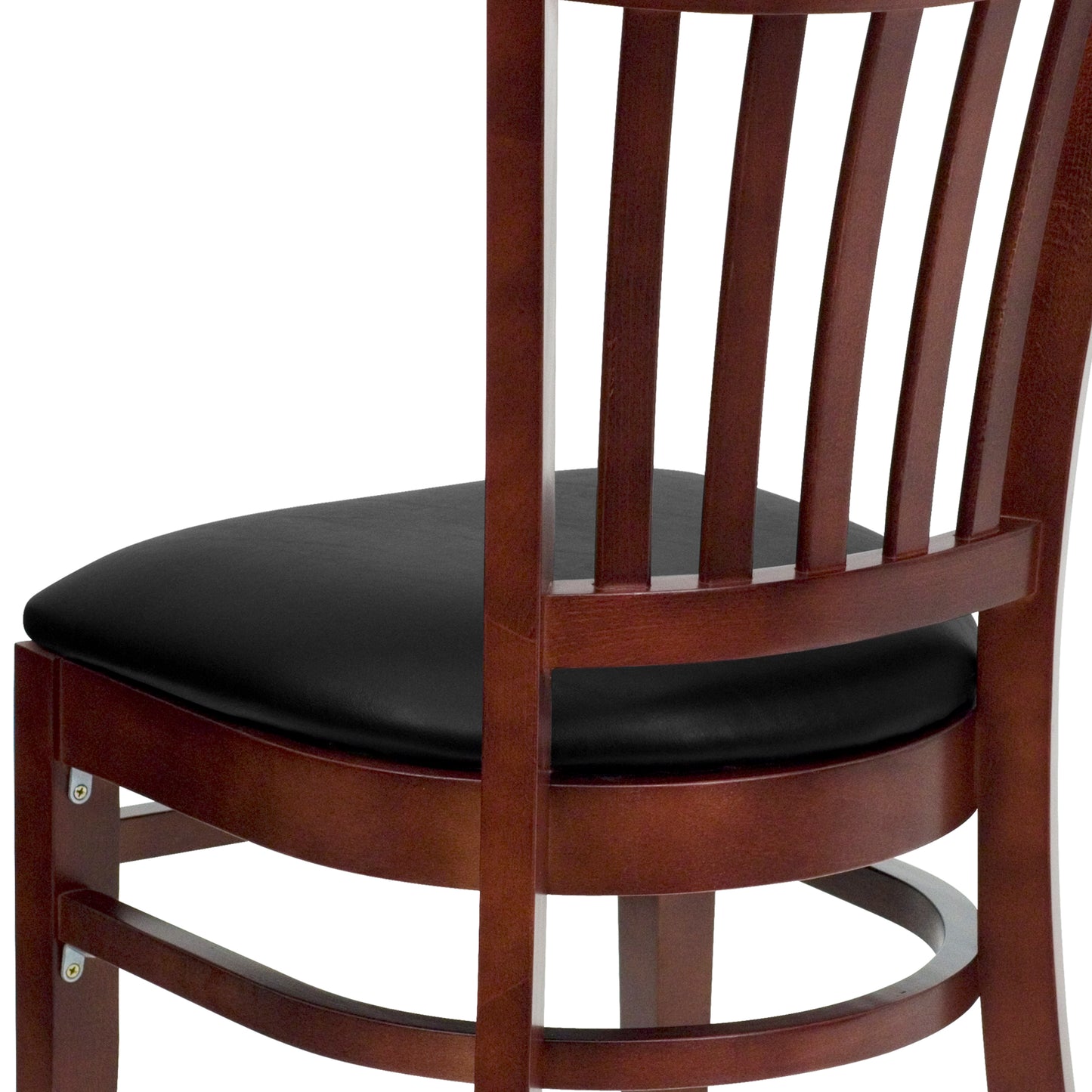 Vertical Slat Back Mahogany Wood Restaurant Chair - Vinyl Seat