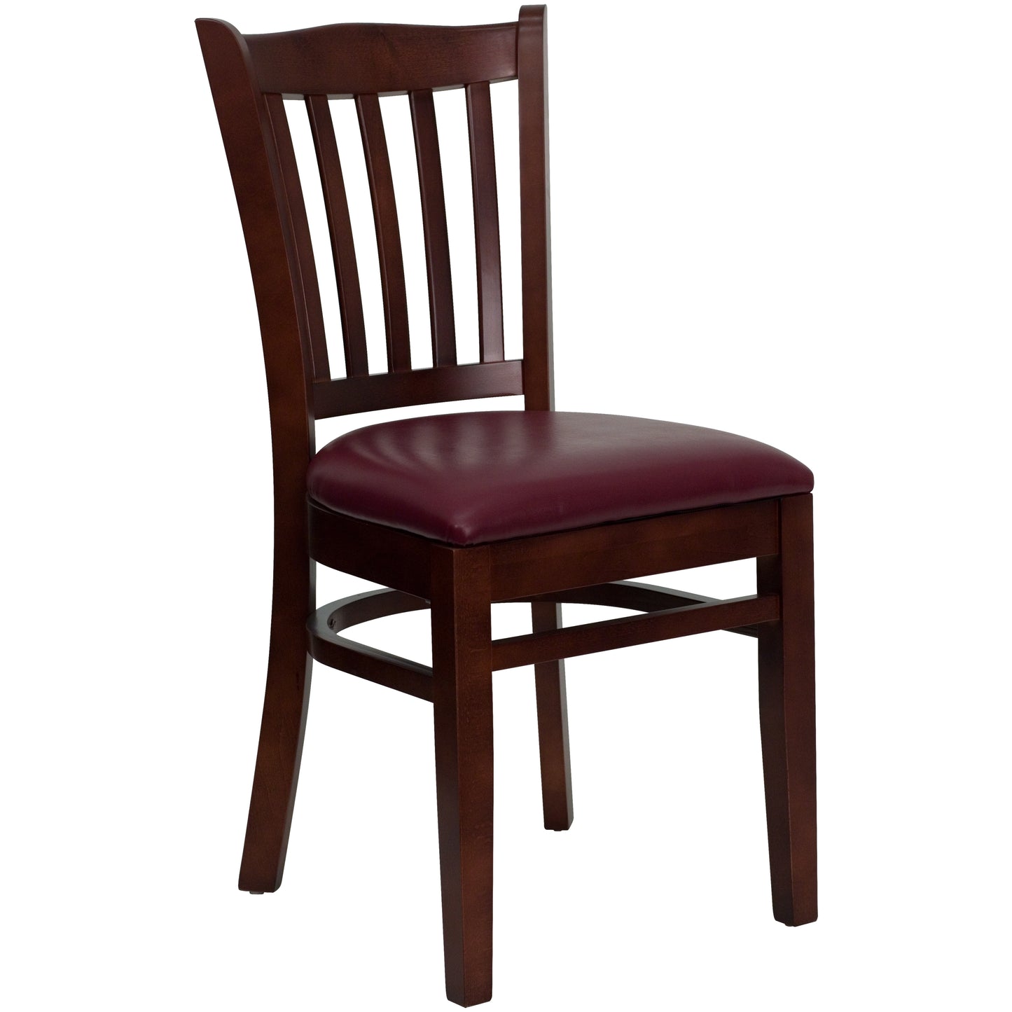 Vertical Slat Back Mahogany Wood Restaurant Chair - Vinyl Seat