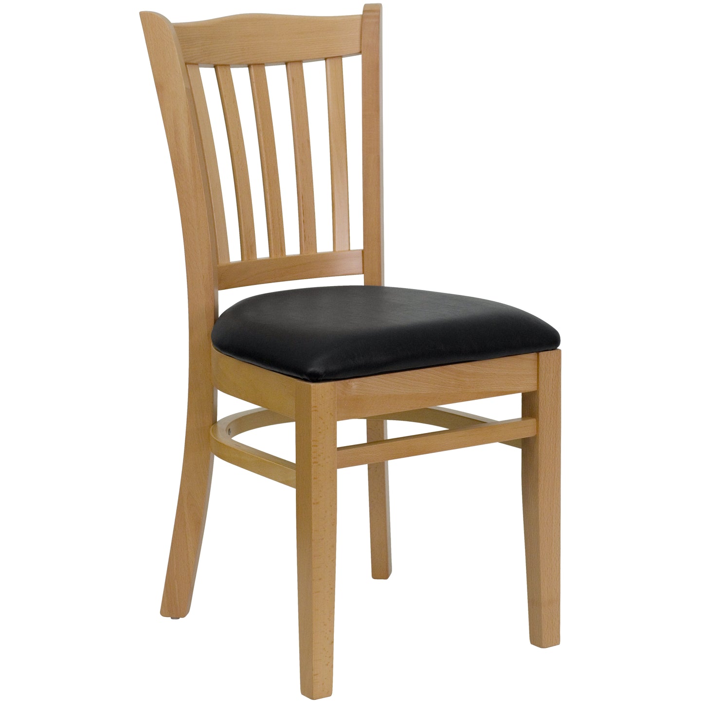 Vertical Slat Back Natural Wood Restaurant Chair - Vinyl Seat