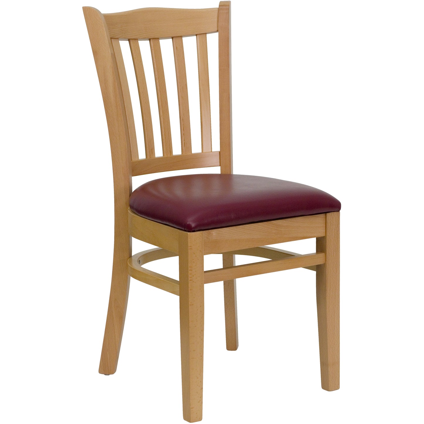 Vertical Slat Back Natural Wood Restaurant Chair - Vinyl Seat