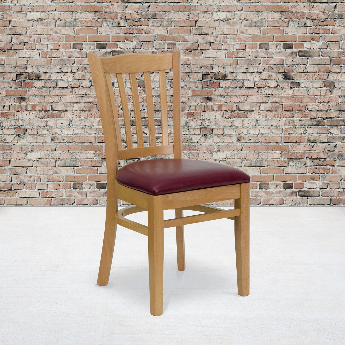 Vertical Slat Back Natural Wood Restaurant Chair - Vinyl Seat