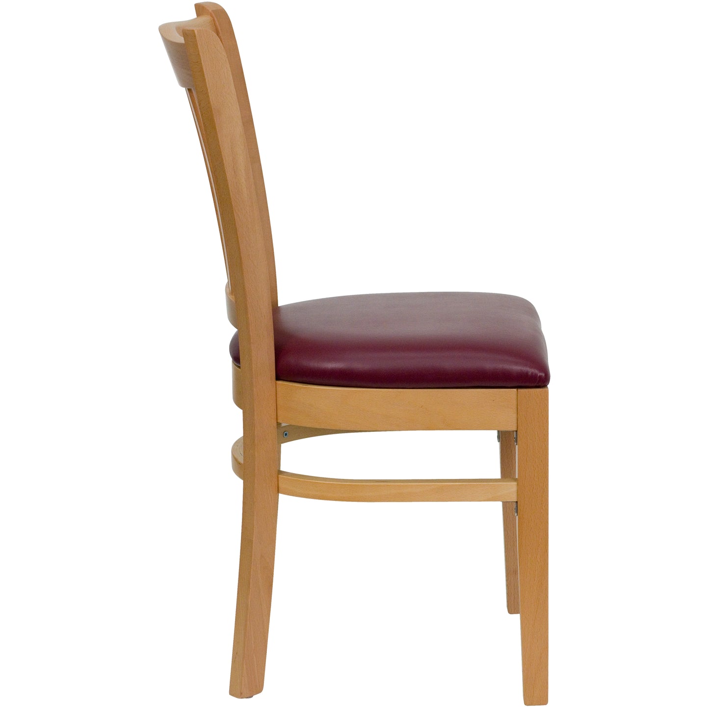 Vertical Slat Back Natural Wood Restaurant Chair - Vinyl Seat