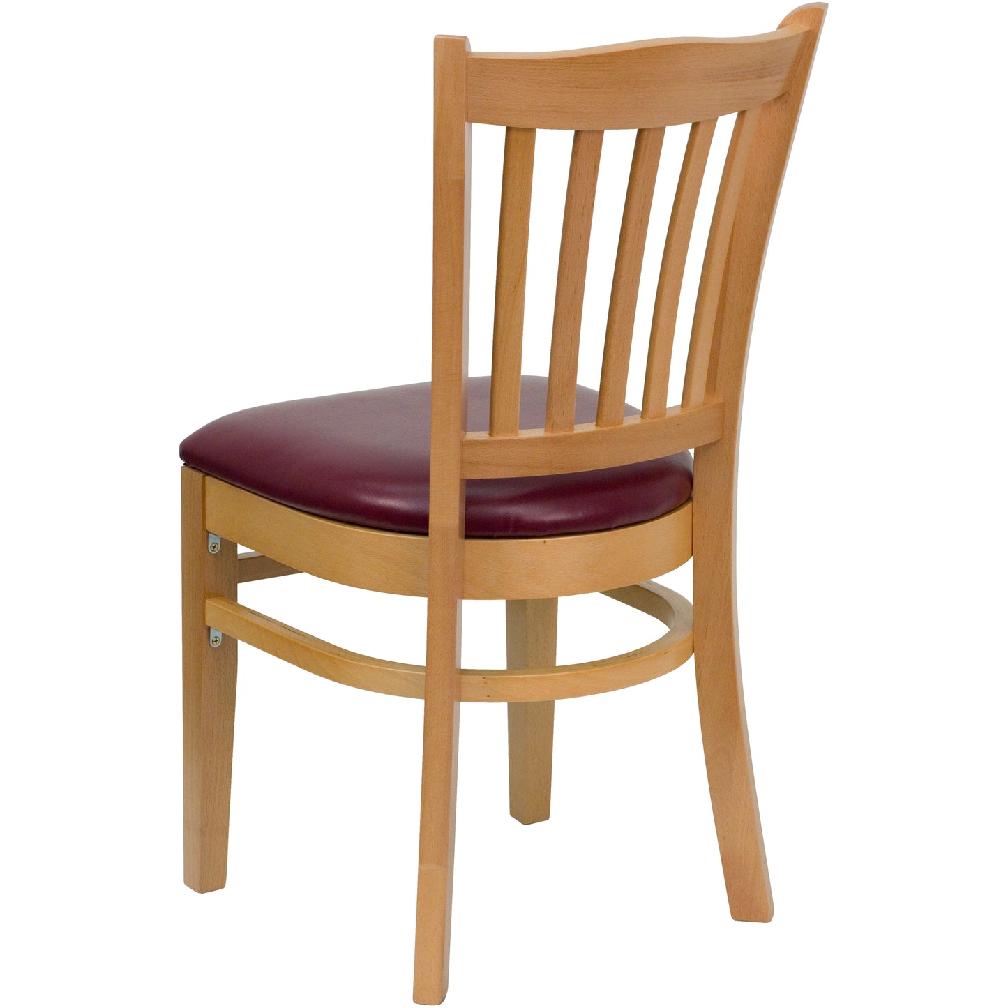 Vertical Slat Back Natural Wood Restaurant Chair - Vinyl Seat