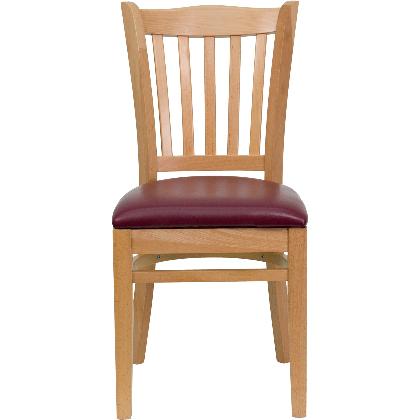 Vertical Slat Back Natural Wood Restaurant Chair - Vinyl Seat