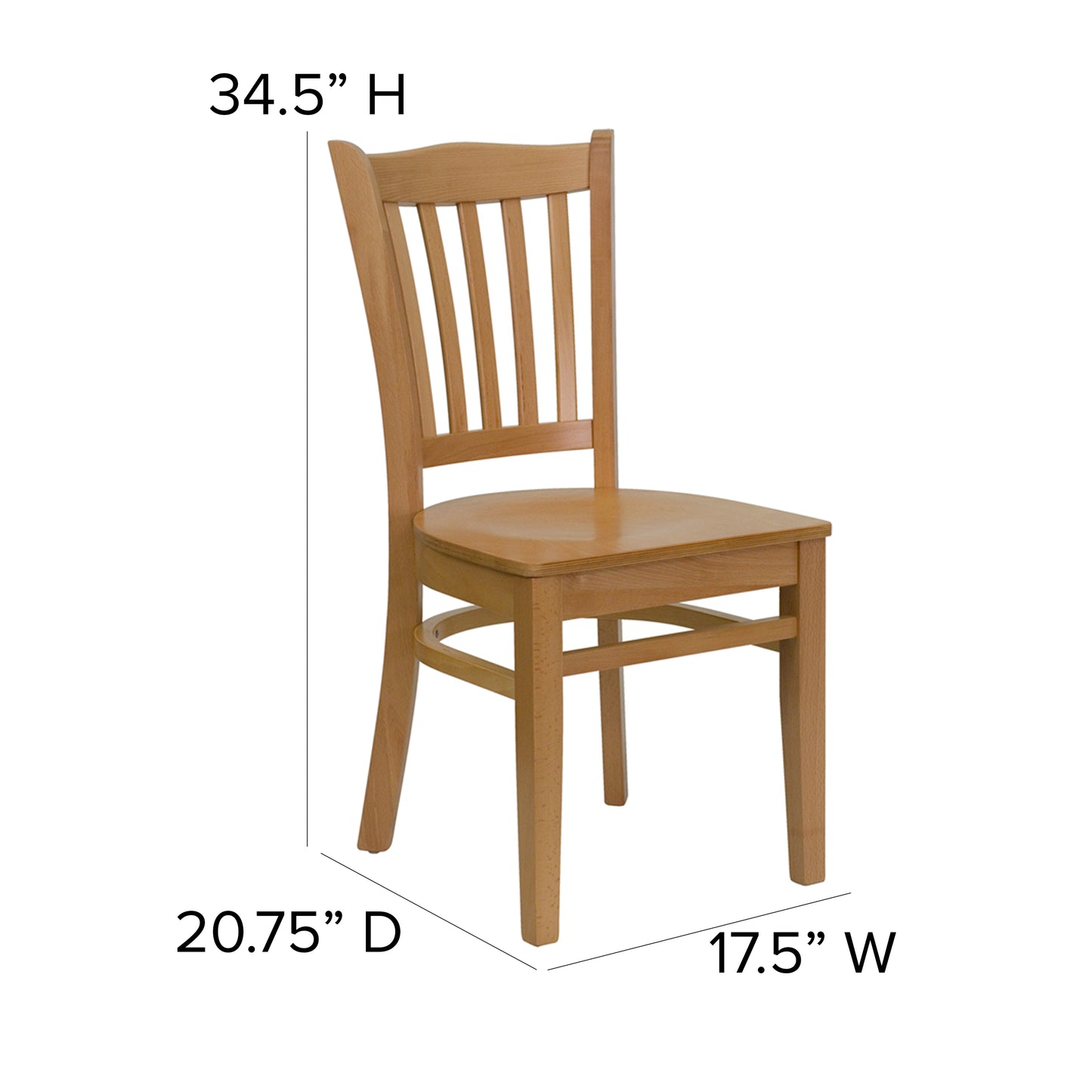 Vertical Slat Back Natural Wood Restaurant Chair