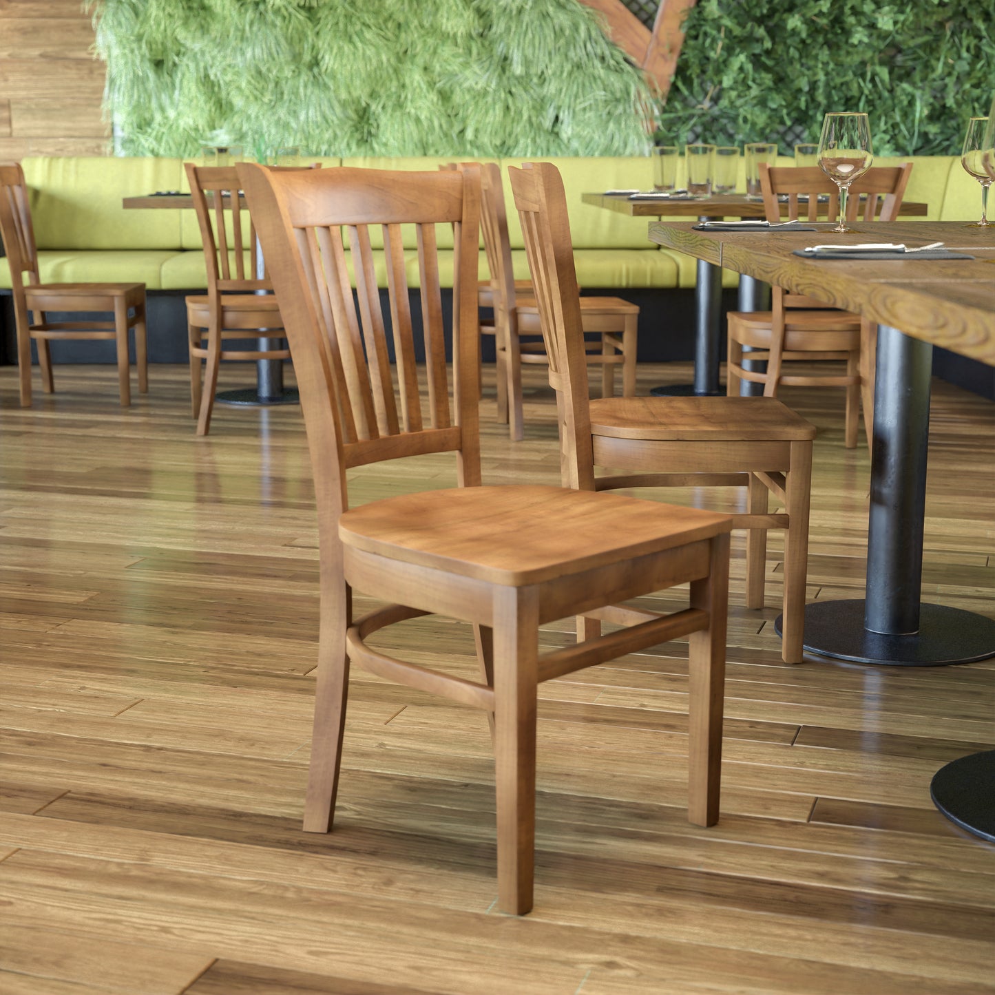 Vertical Slat Back Natural Wood Restaurant Chair