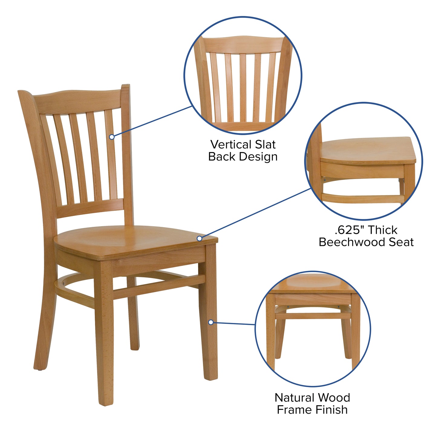 Vertical Slat Back Natural Wood Restaurant Chair